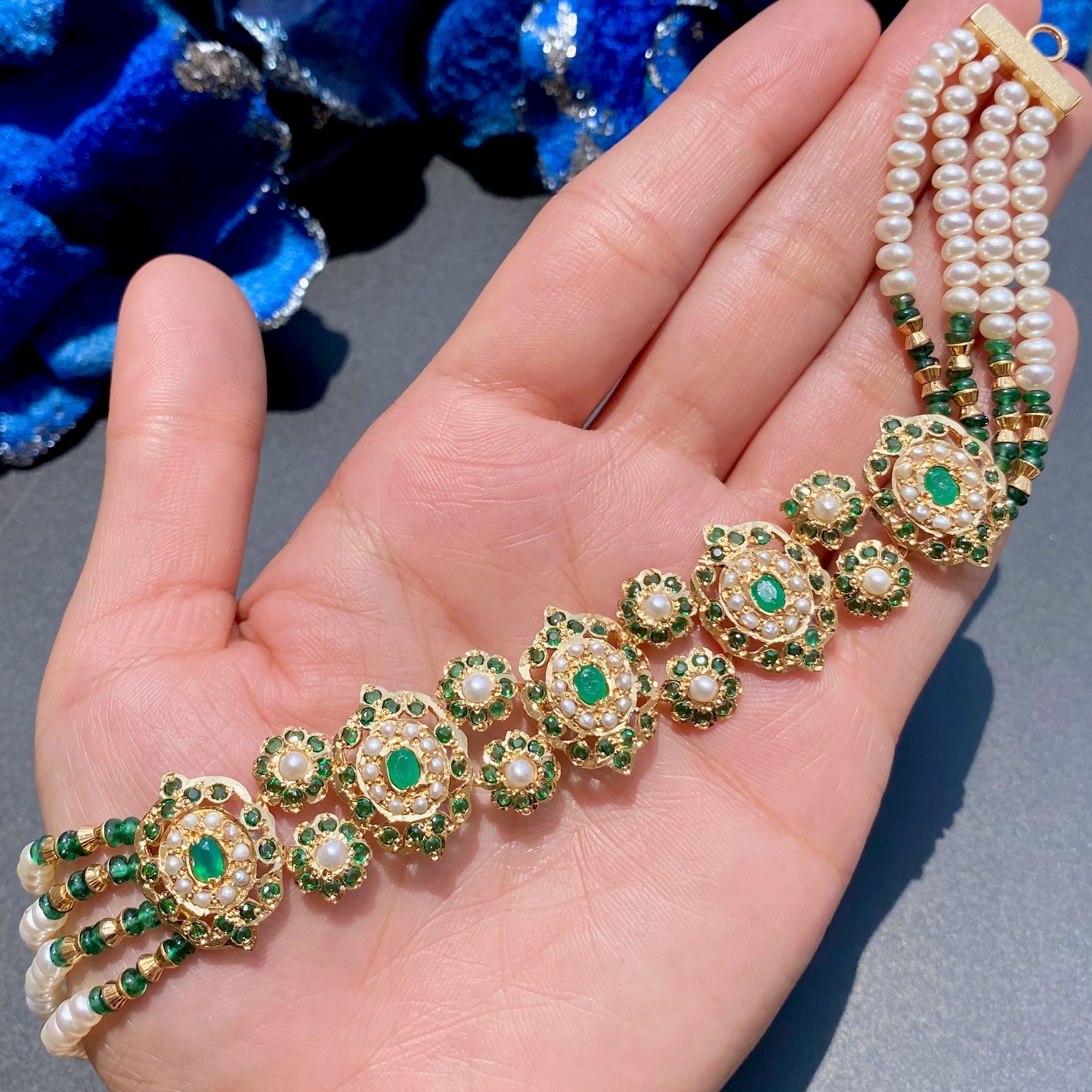 Emerald Green Choker Set | Gold Plated on Silver | Necklace Set for Destination Weddings NS 388