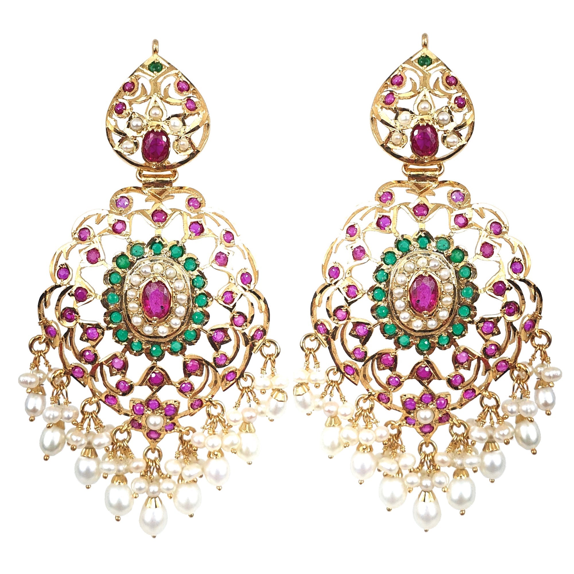 Gold Plated Hyderabadi Jadau Earrings in Silver ER 026