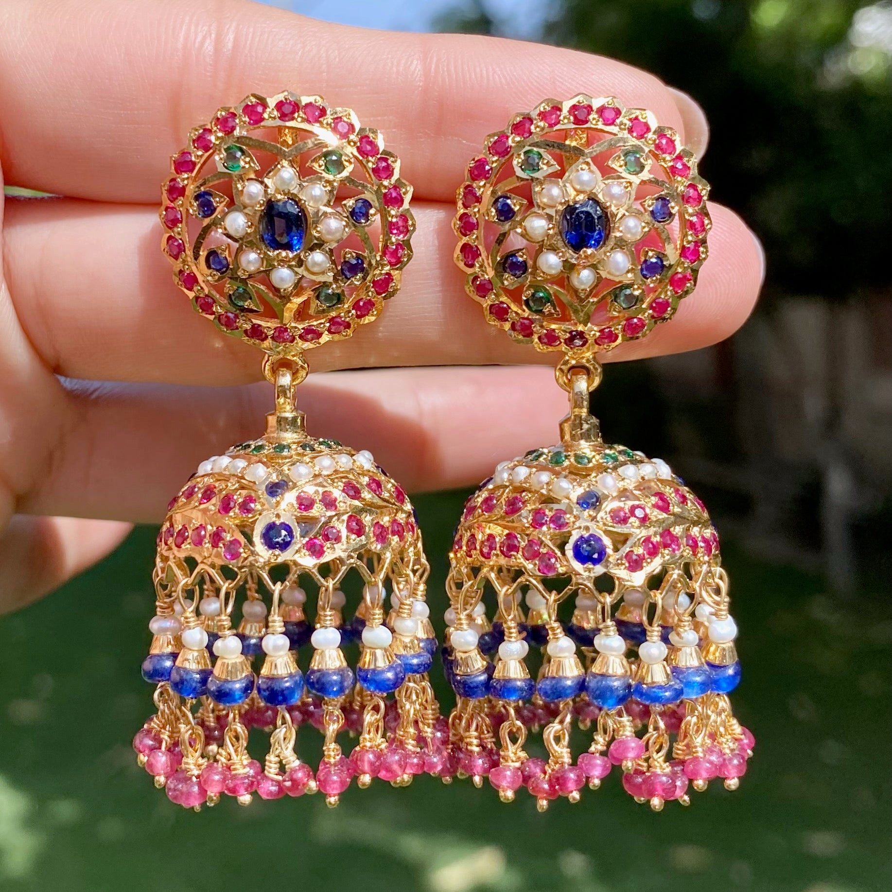 Premium Multicoloured Punjabi Jhumka Earrings | Gold Plated on Silver ER 579