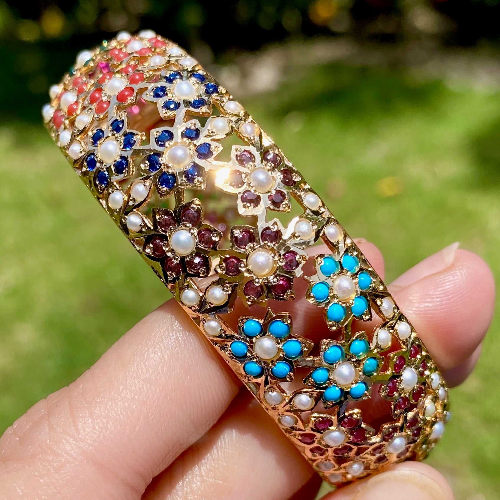 Exquisite Floral Jadau Bangles in Navratna Color Combination | Gold Plated on 925 Silver BG 177