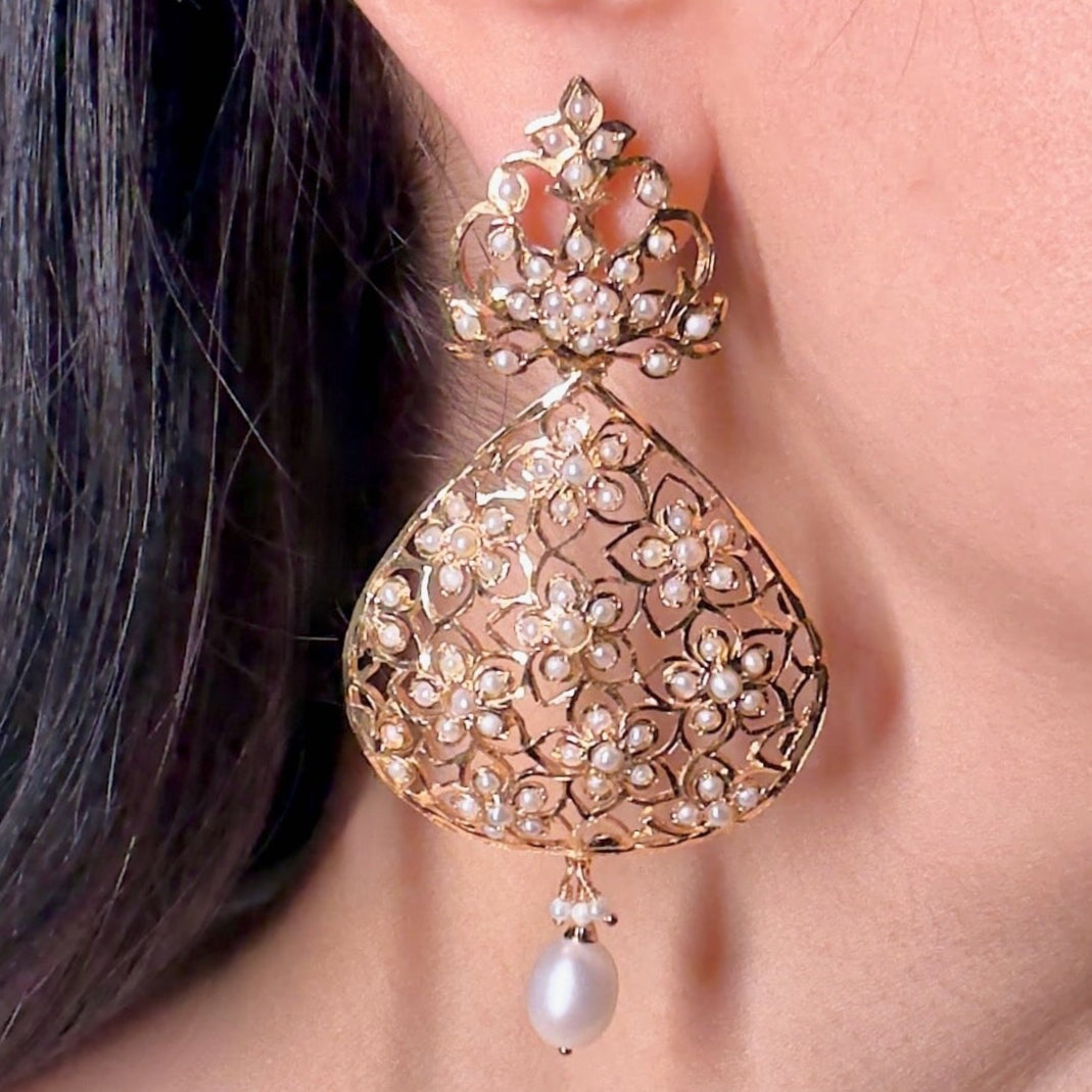 Indo Western Design Earrings | Freshwater Pearls | Gold Plated on Silver ER 559