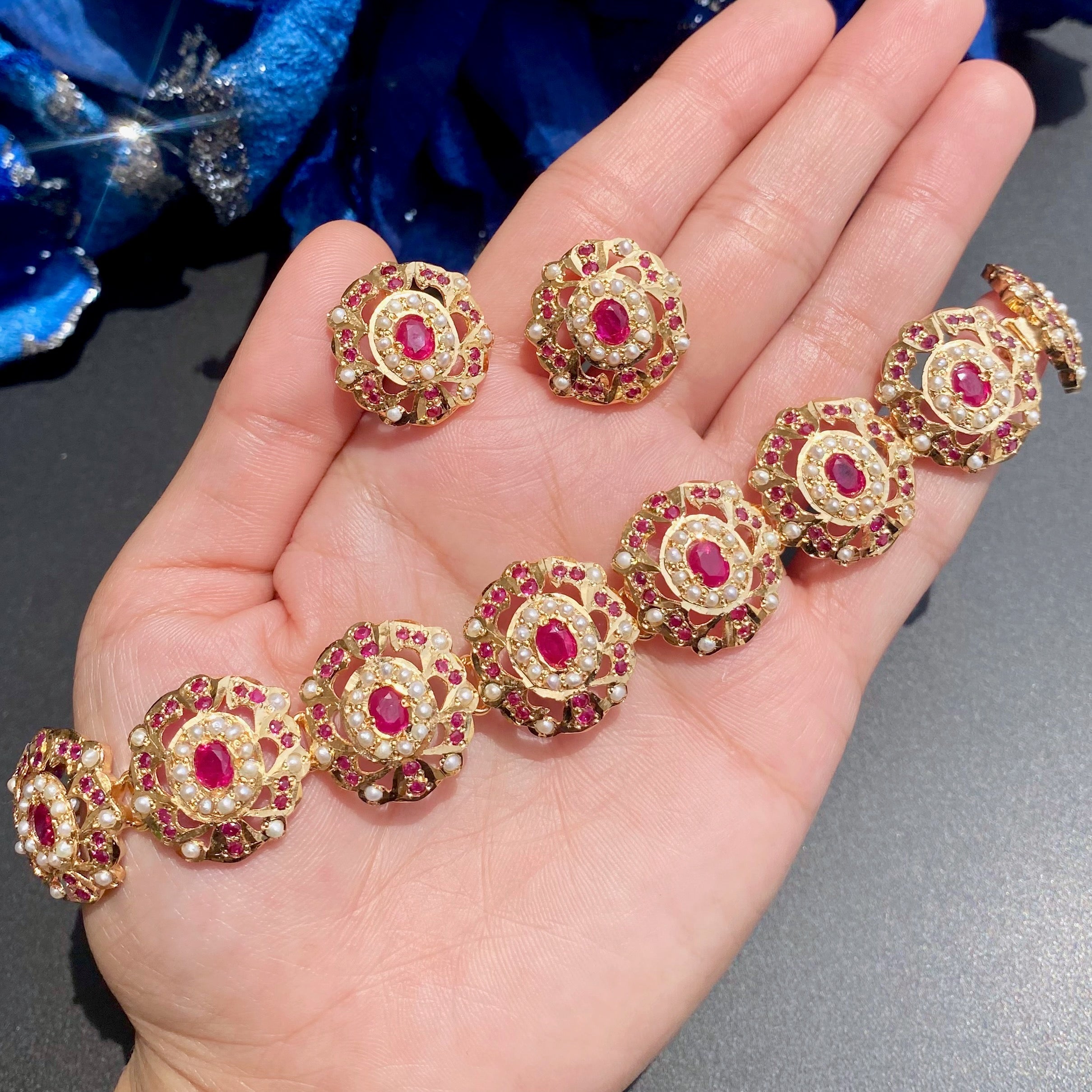 Delicate Indian Choker Set | Pearl Ruby Combination | Gold Plated on Silver NS 389