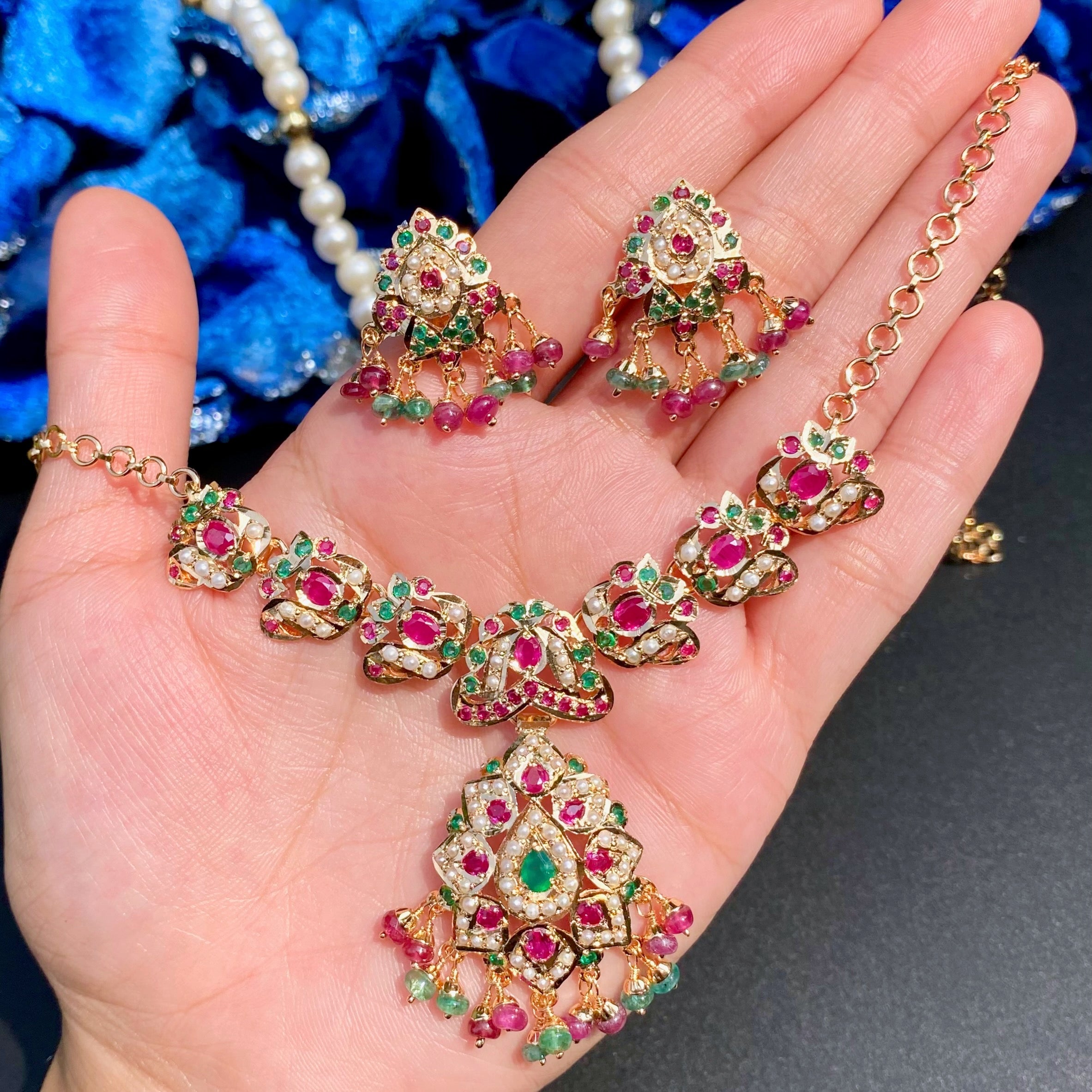 fashion jadau chain necklace set