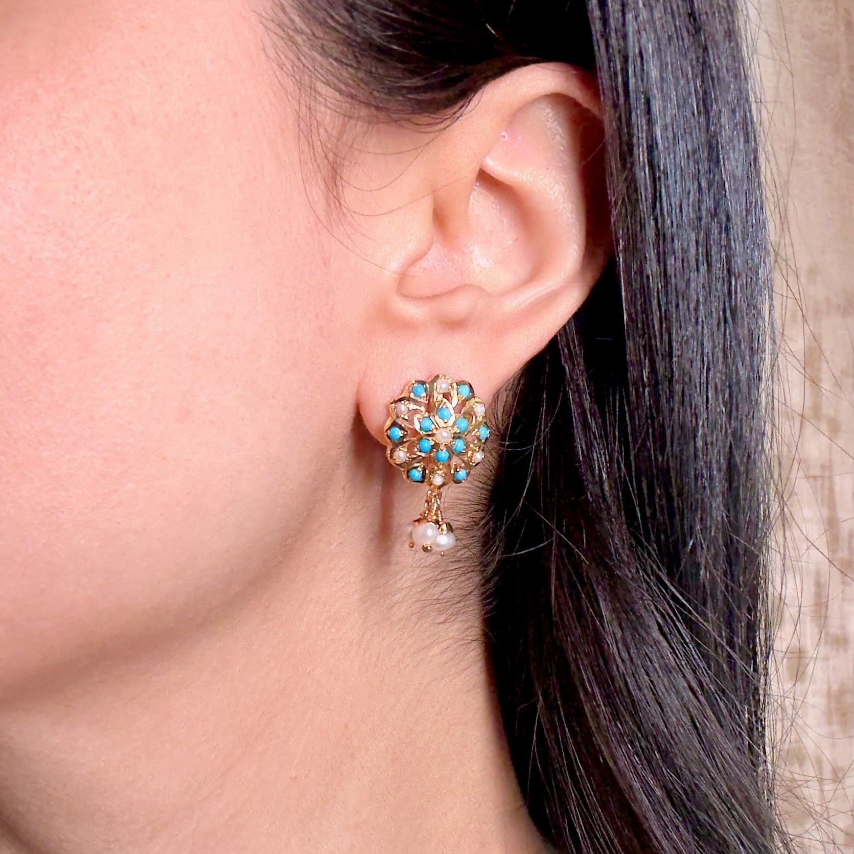 Cute Turquoise Stud Earrings | Gold Plated on Silver | Gifts For Girls ER 569