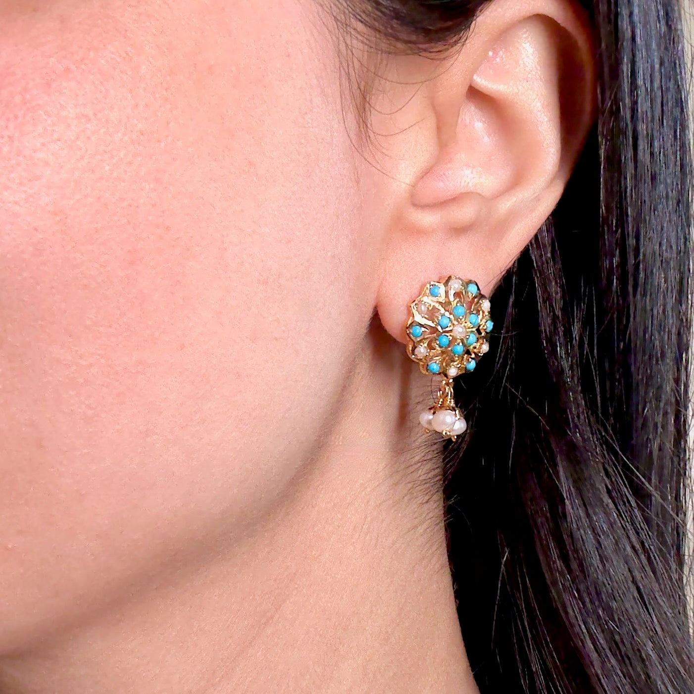 Cute Turquoise Stud Earrings | Gold Plated on Silver | Gifts For Girls ER 569