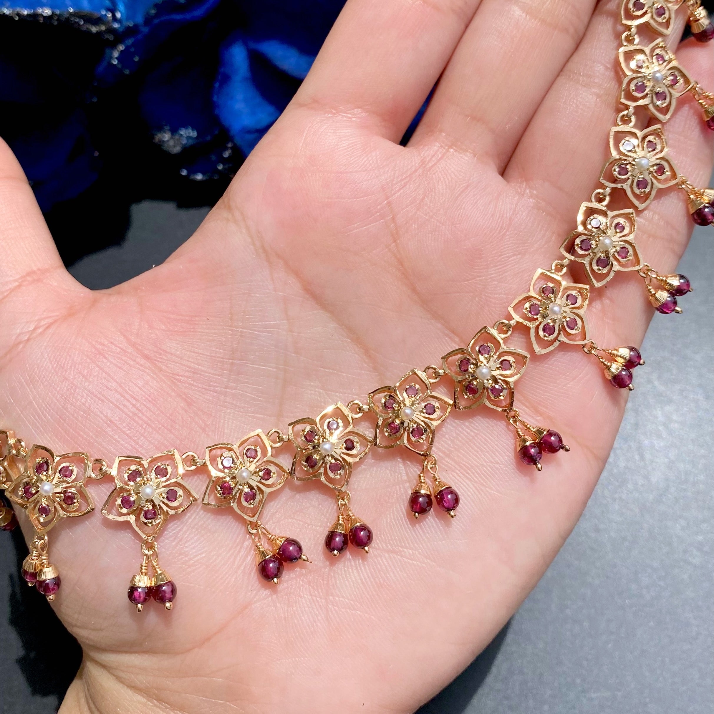 Minimal Necklace Set | Pearls & Garnet Combination | Gold Plated Silver NS 401