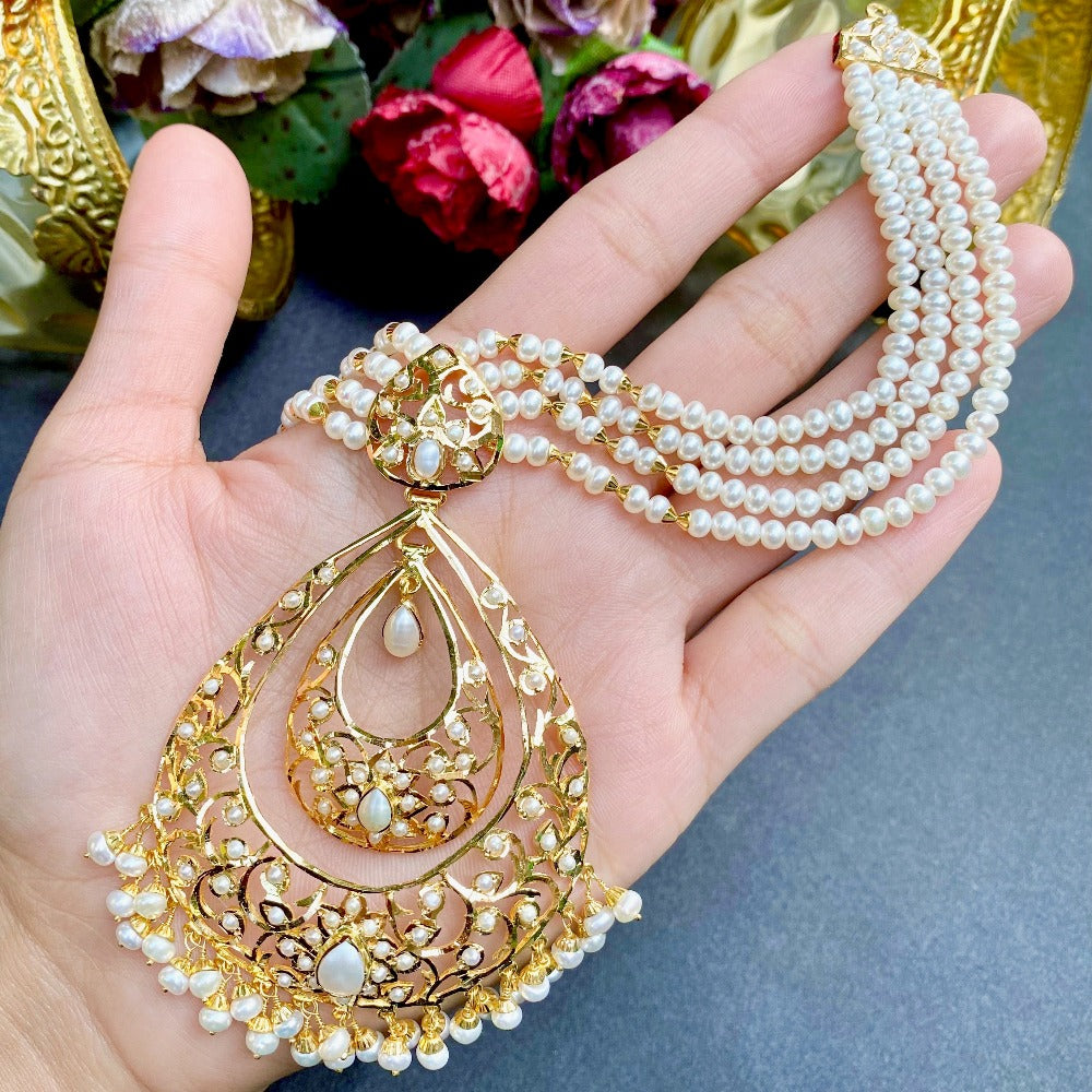 Edwardian styled Pearl Maala Necklace Sets in 22k Gold GNS 008