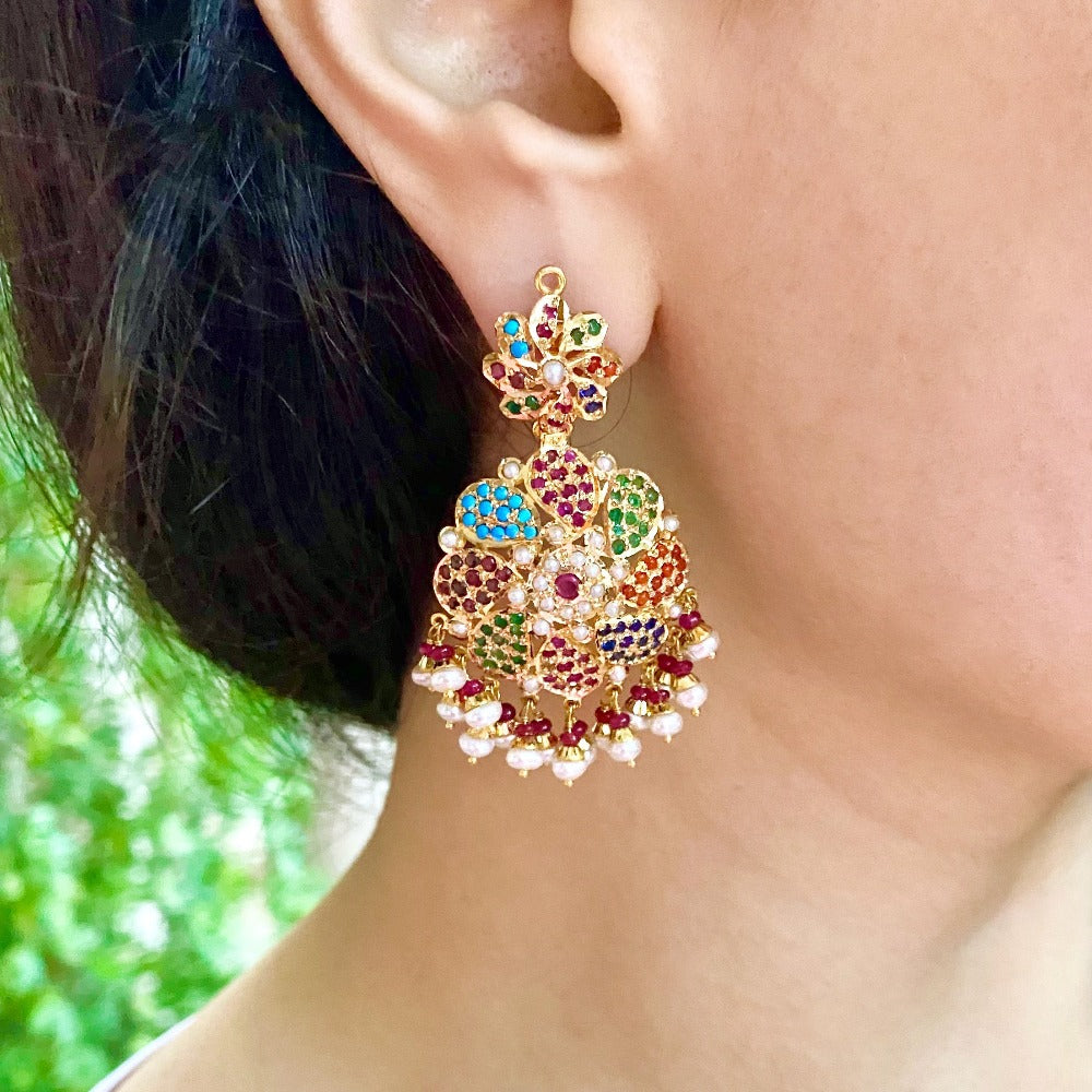 gold earrings navratan