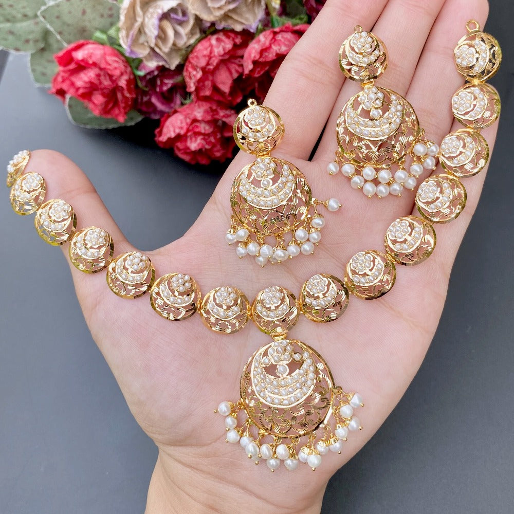 Exquisite Party Wear Pearl Necklace Set 22k Gold Jewelry