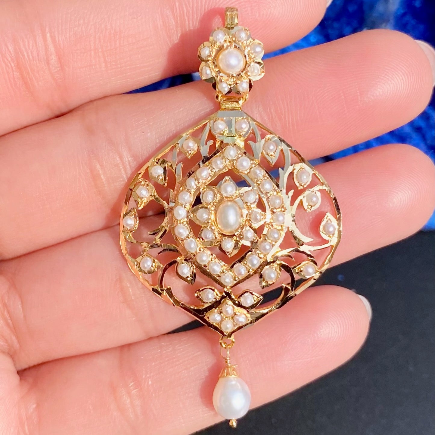 Gold Pendant Set | Vintage Edwardian Design | Freshwater Pearls