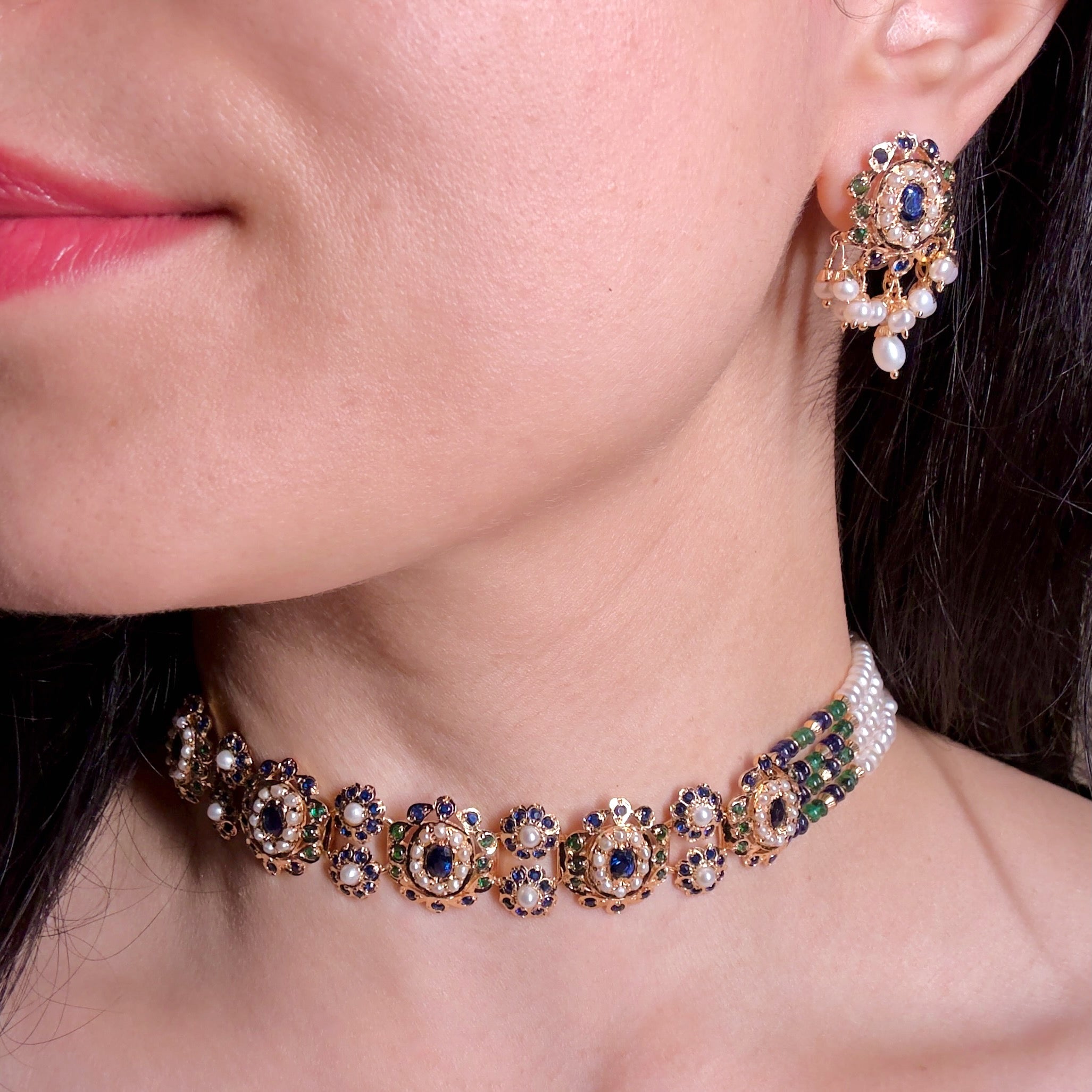 Sleek Gold Plated Choker Set | 925 Silver Gold Plated | Exquisite Design NS 382