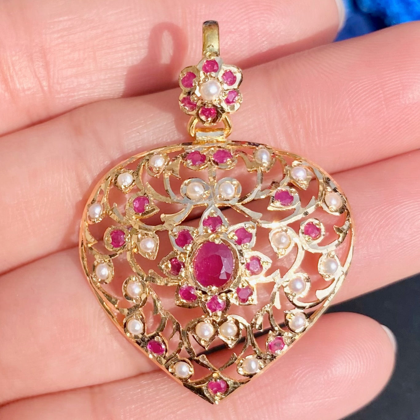 Ruby & Pearl Gold Pendant Set | Light Weight Indian Jewelry Online