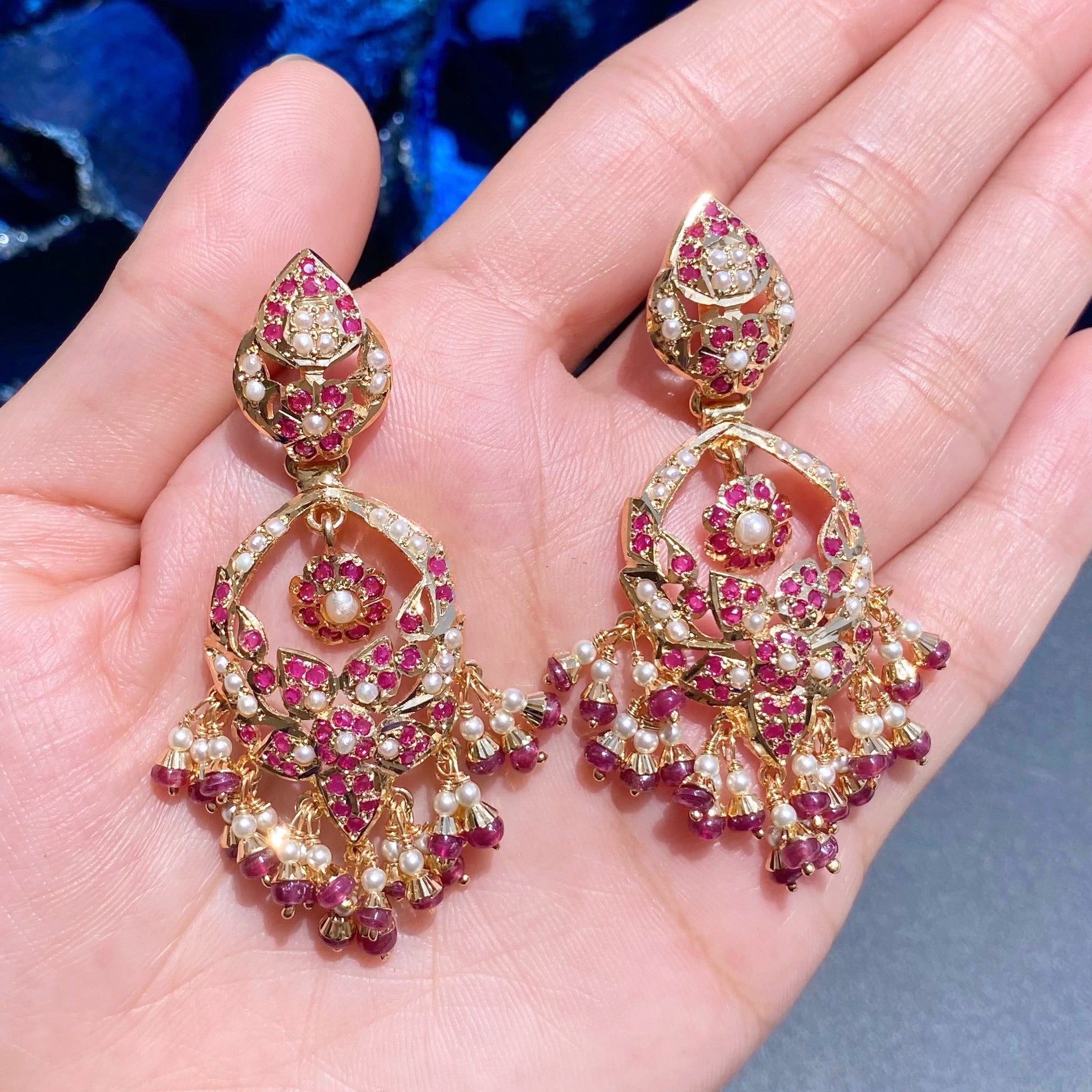 Ruby Pearl Jadau Necklace Set | Gold Plated on Silver NS 393