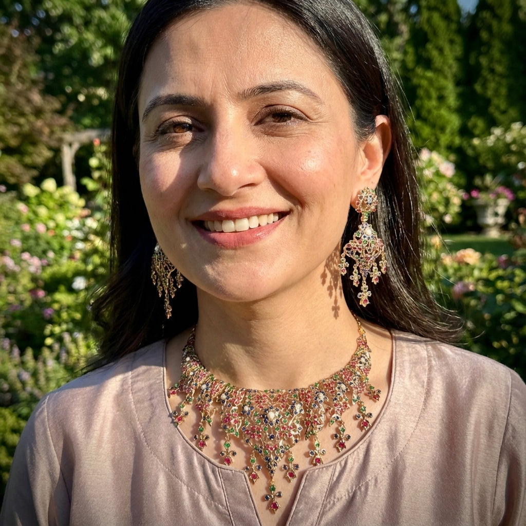 Antique Design Necklace Set | Gold Plated on Silver | Old World Charm NS 387