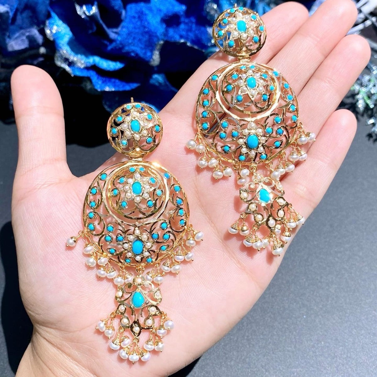 gold plated long dangler earrings Feroza Choker Set | Statement Jewelry Pieces for Destination Wedding