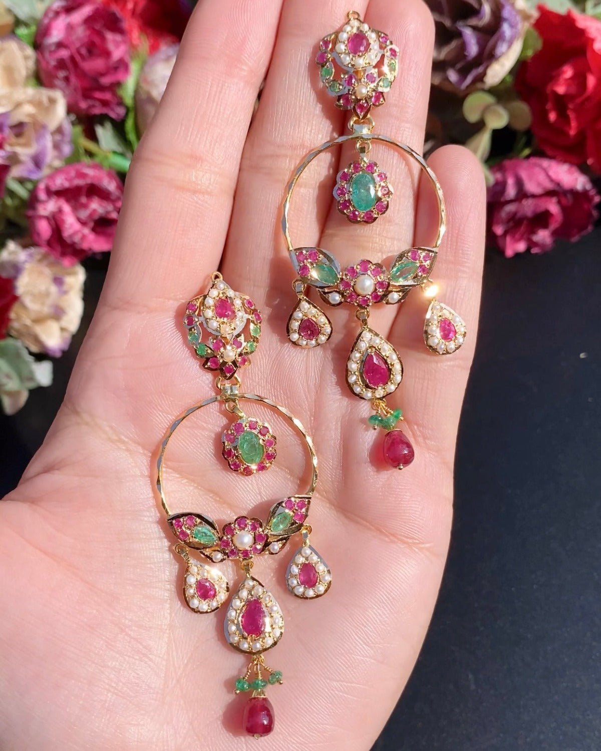 amritsari jadau chandbali earrings finely crafted