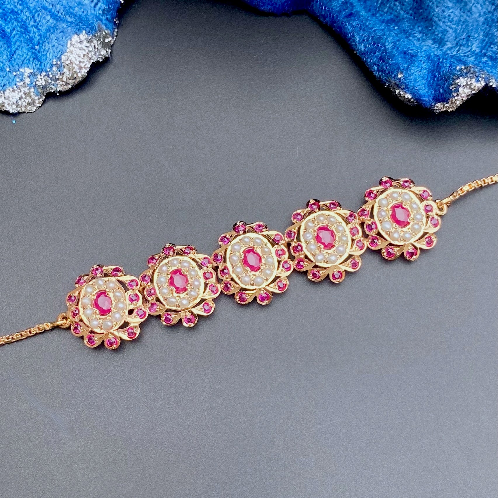 Delicate Ruby Bracelet | Gold Plated Jadau Jewelry