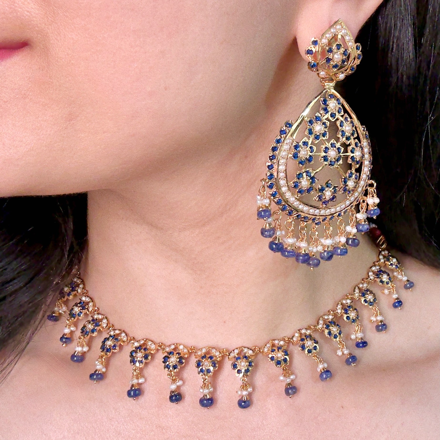 Sleek Necklace with Large Earrings | Premium Fashion Jewelry on Gold Plated Silver NS 409