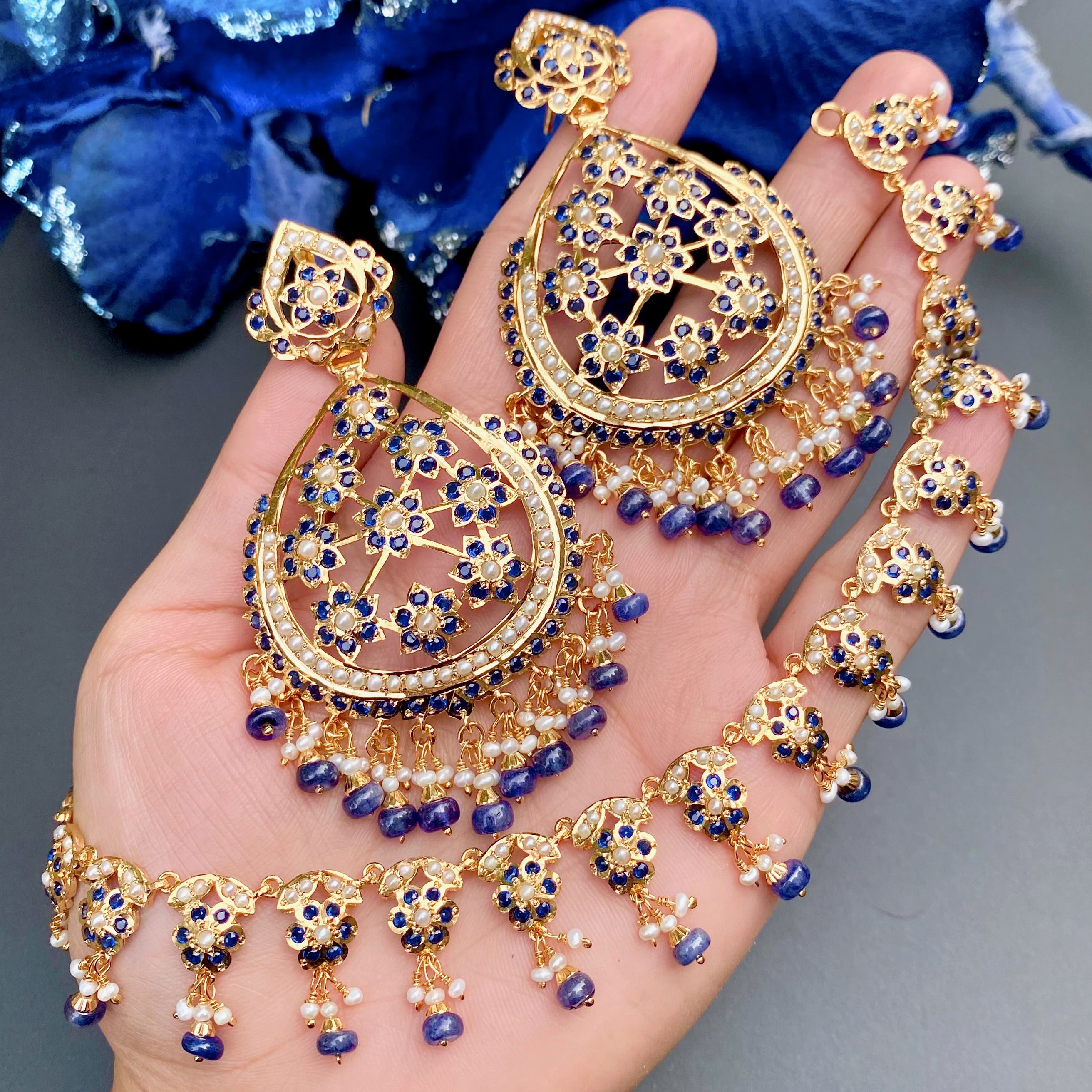 Sleek Necklace with Large Earrings | Premium Fashion Jewelry on Gold Plated Silver NS 409