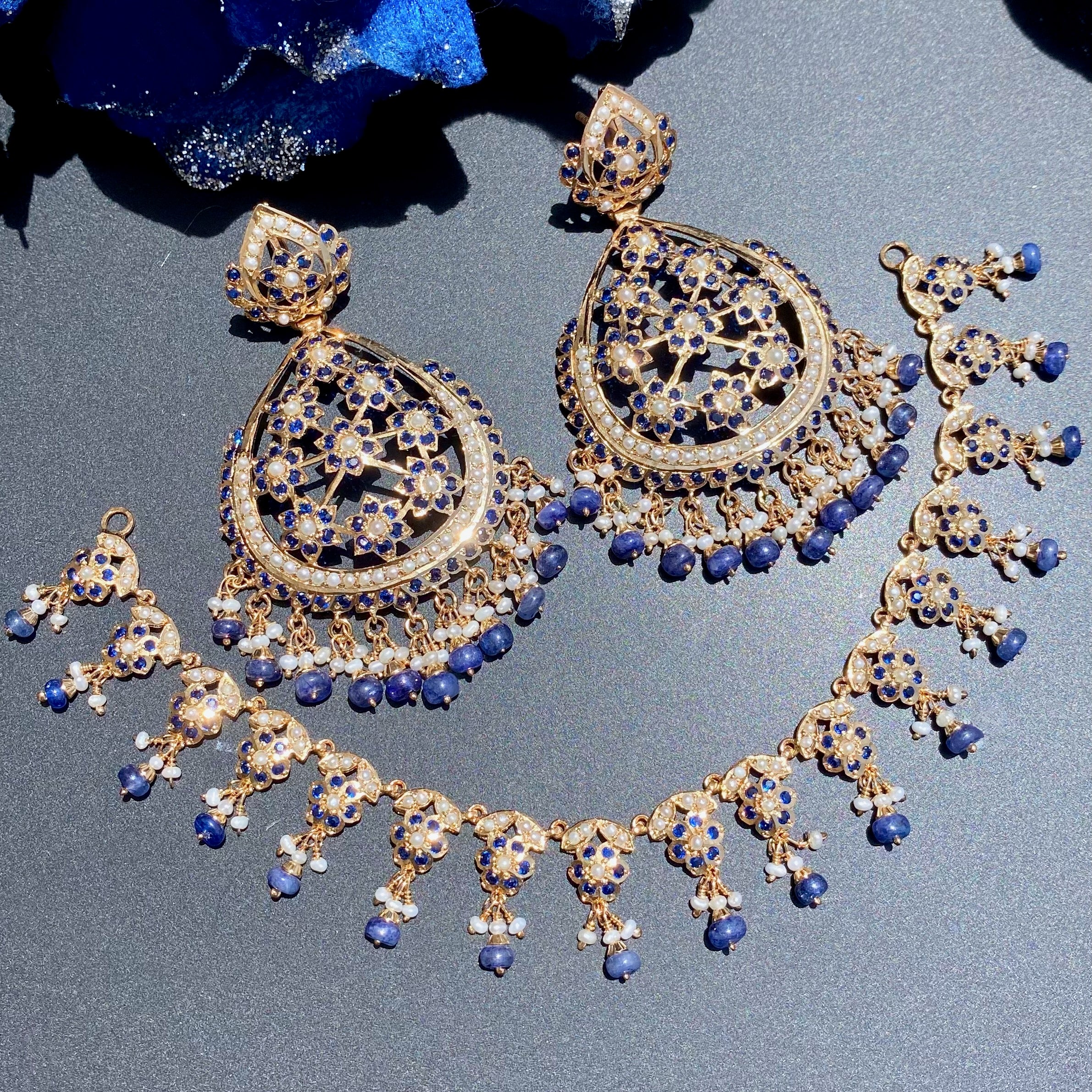 Sleek Necklace with Large Earrings | Premium Fashion Jewelry on Gold Plated Silver NS 409