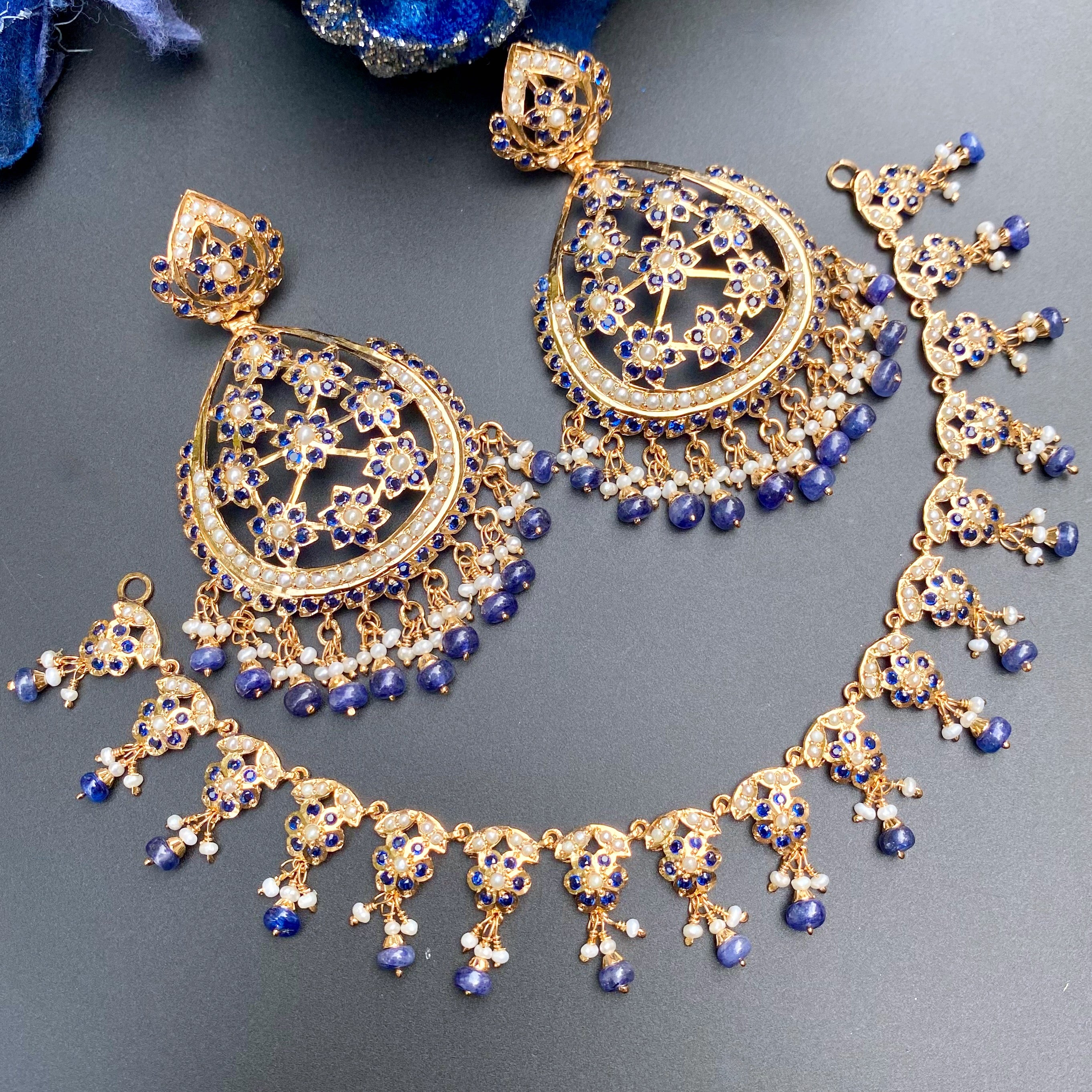 Sleek Necklace with Large Earrings | Premium Fashion Jewelry on Gold Plated Silver NS 409