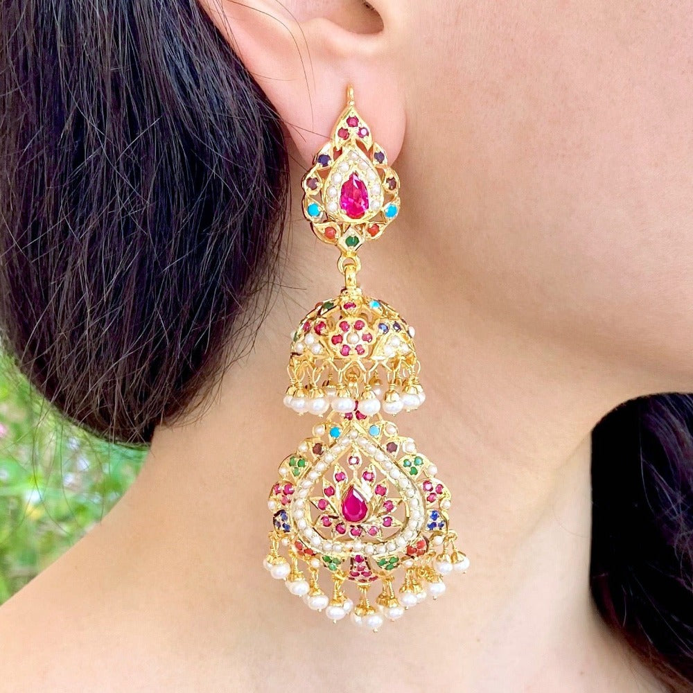 gold plated earrings in navratna colors