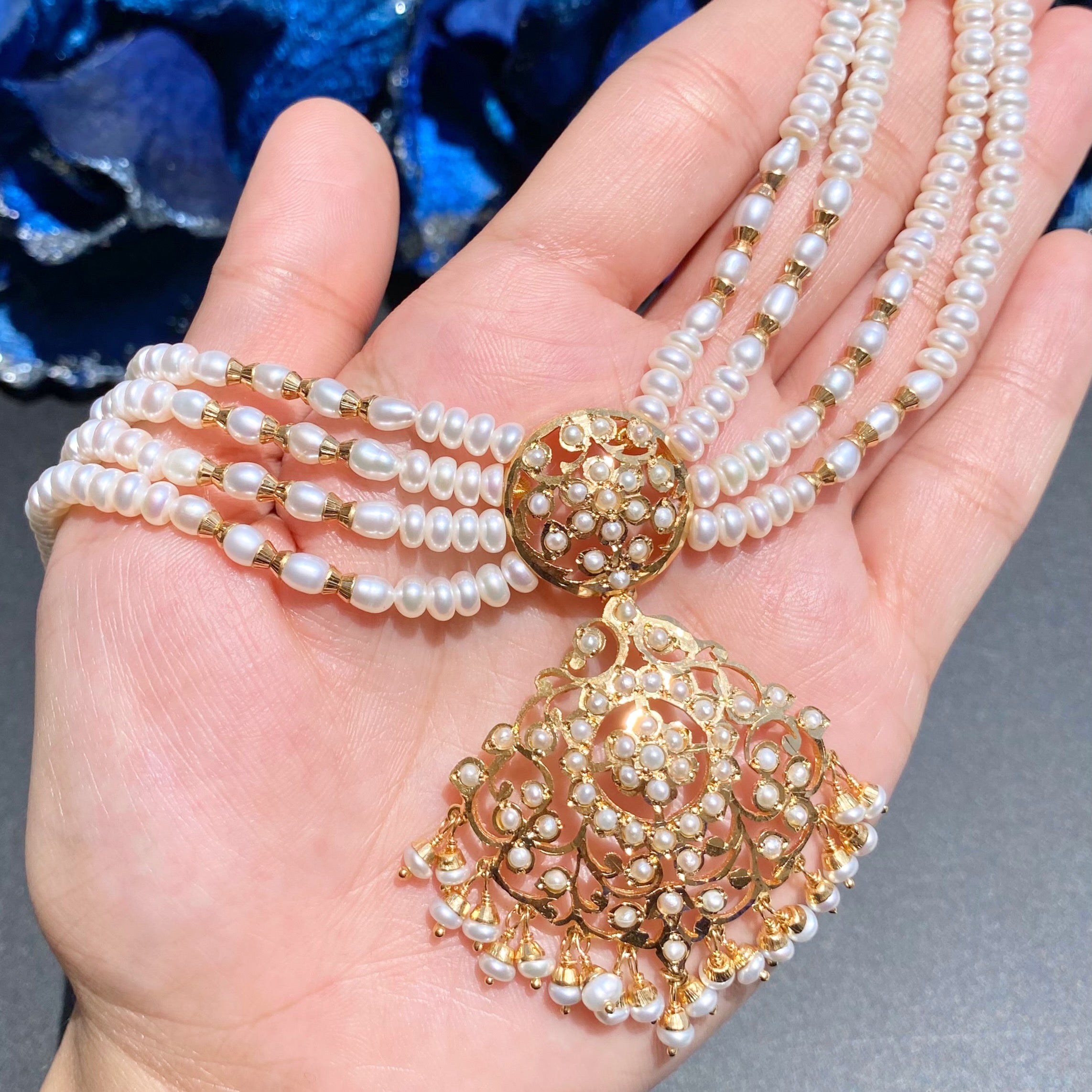 Simple Jadau Choker Set | Gold Plated on Silver | Freshwater Pearls NS 392