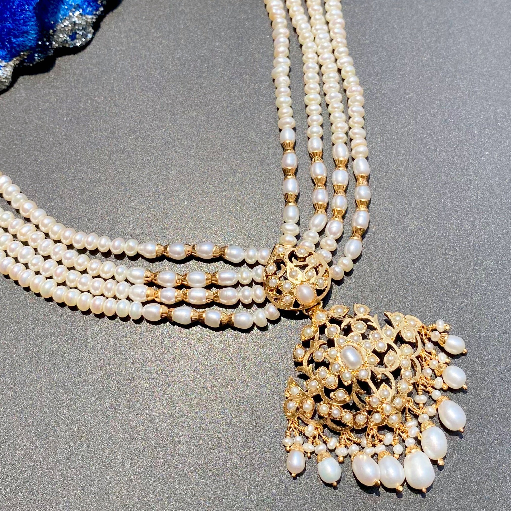 Sitarami Set in Freshwate Pearls | Gold Plated on Sterling Silver | Heritage Indian Jewelry NS 383