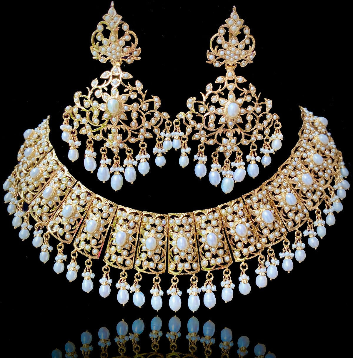 gold plated real pearl set for destination wedding