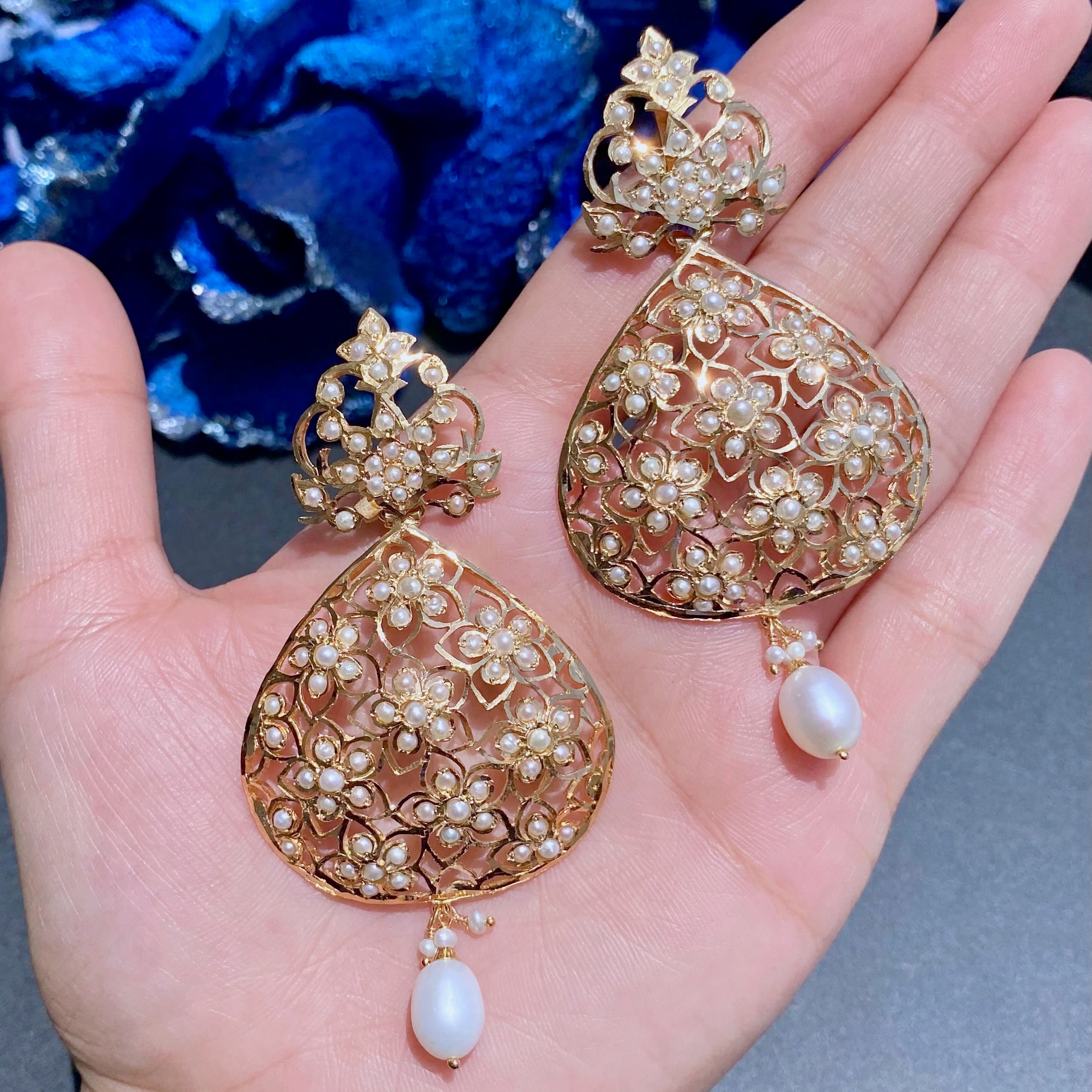 Indo Western Design Earrings | Freshwater Pearls | Gold Plated on Silver ER 559