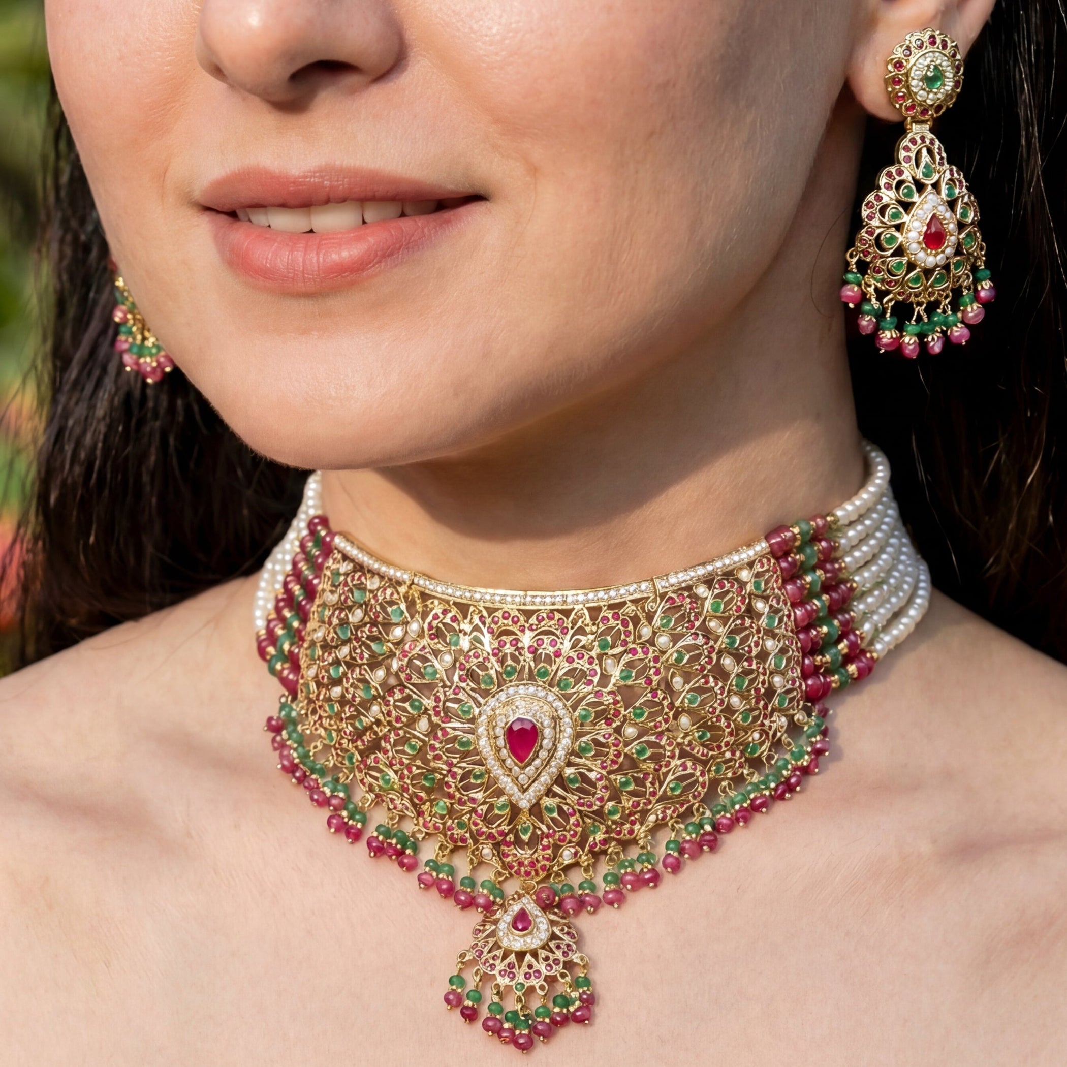 भारतीय दुल्हन शादी आभूषण सेट ऑनलाइन | जड़ाऊ चोकर सेट NS 048