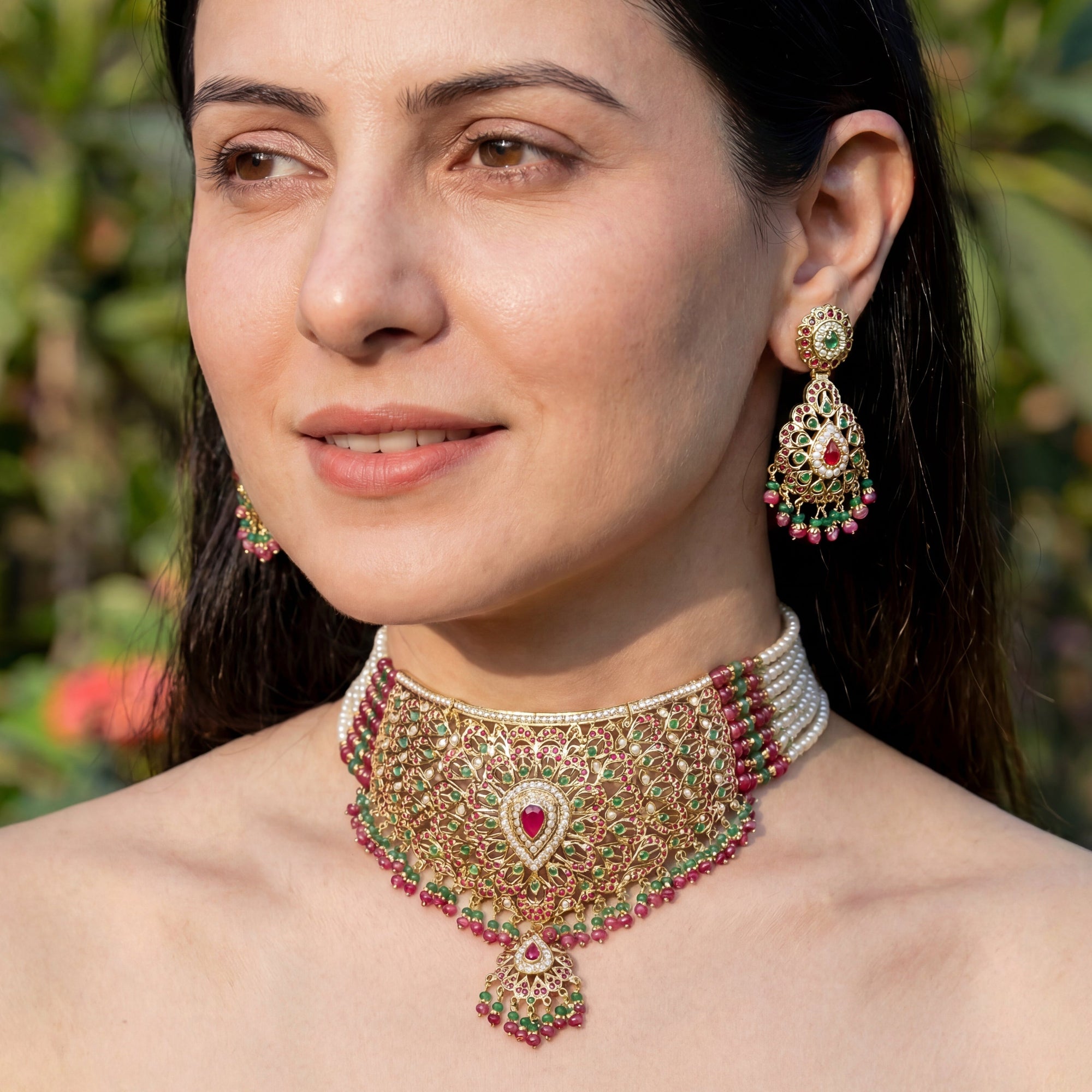 भारतीय दुल्हन शादी आभूषण सेट ऑनलाइन | जड़ाऊ चोकर सेट NS 048