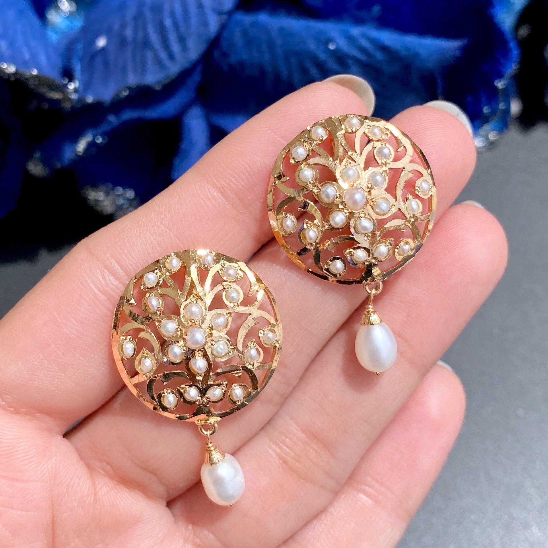 Intricate Pearl Tops For Women Gold Plated on Silver Real Freshwat