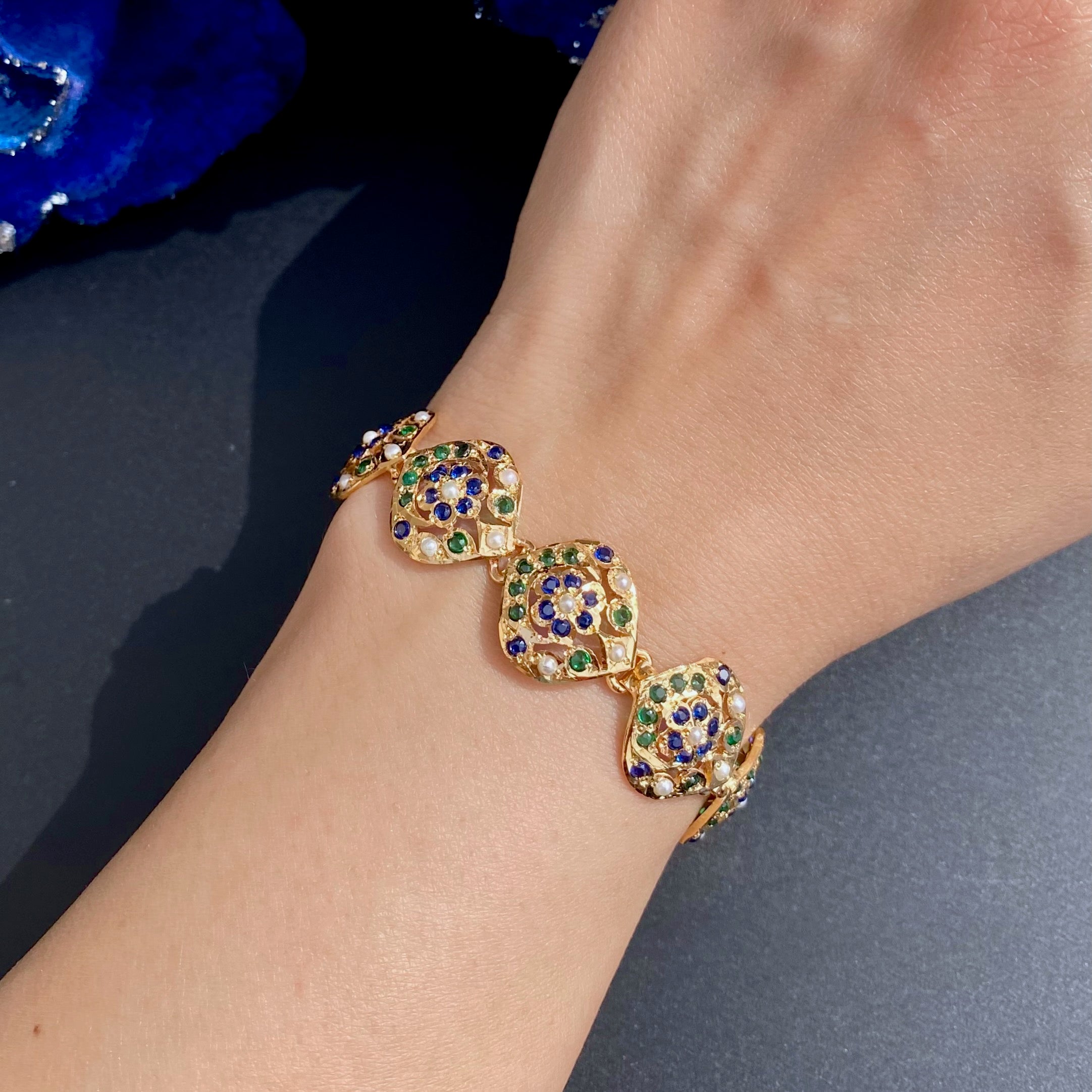 Jadau Bracelet For Girls | Stone Studded on 925 Silver | Gold Plated BG 119