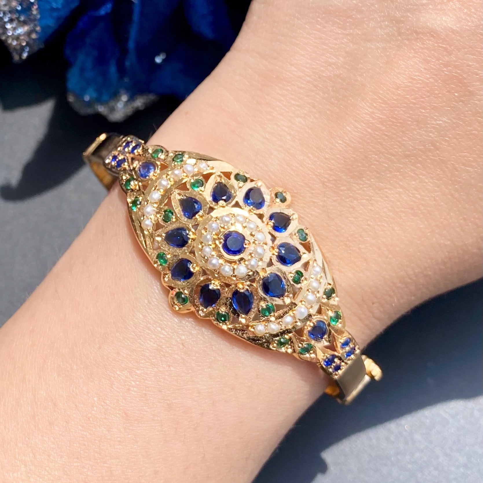 Modern Jadau Bracelet | Gold Plated on 925 Silver | Contemporary Party Wear Indian Jewelry
