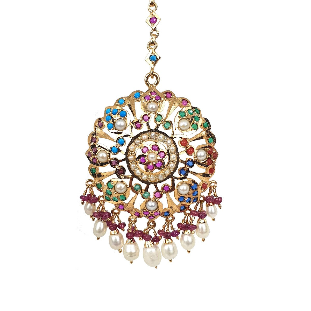 jadau maang tikka with navrattan stones