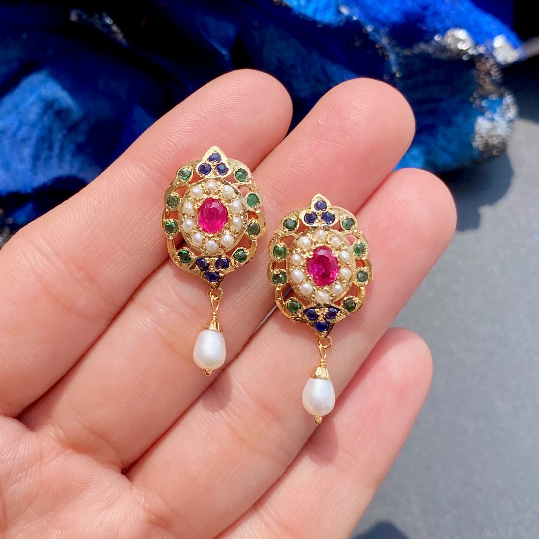 Colorful Women's Tops | Gold Plated on Silver | Jadau Jewelry ER 498
