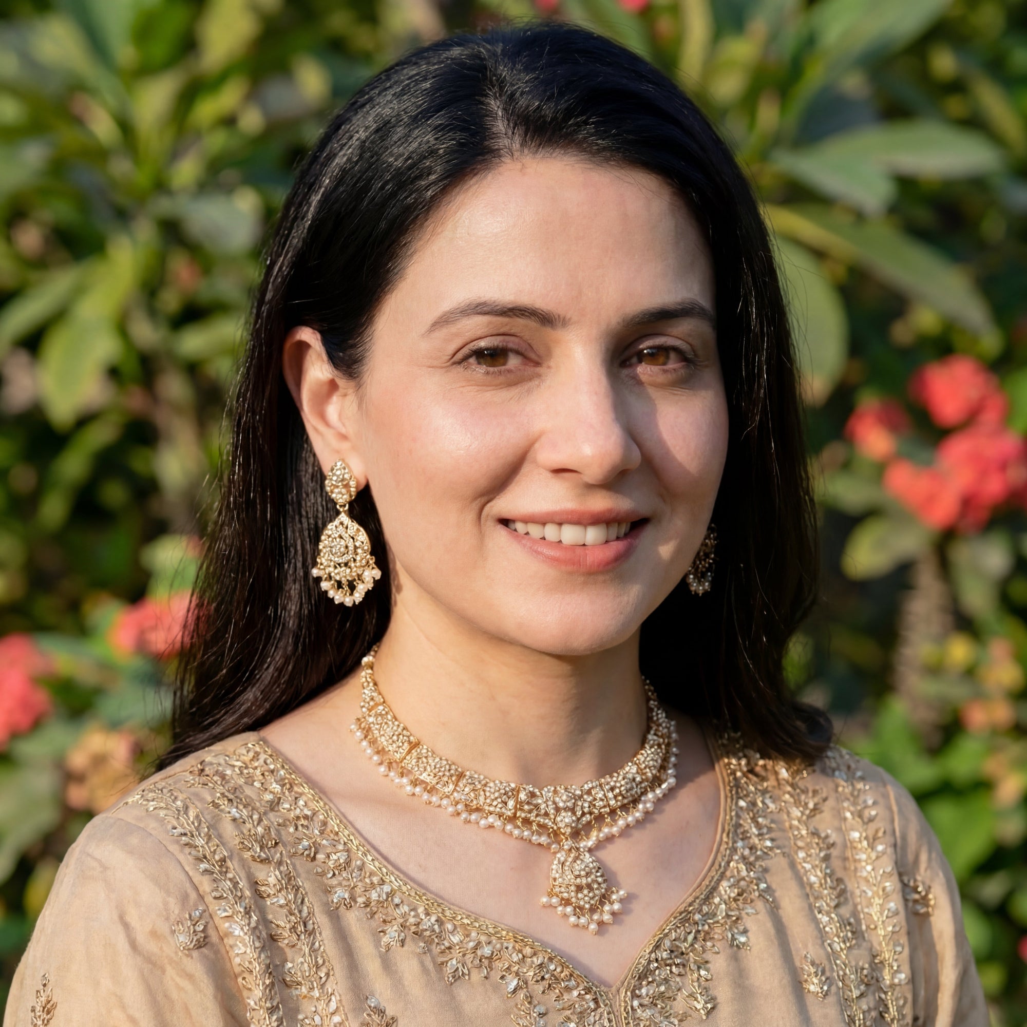 ముత్యాల ఆభరణాలు | పెర్ల్ నెక్లెస్ సెట్ | గోల్డ్ ప్లేటెడ్ సిల్వర్ NS 058