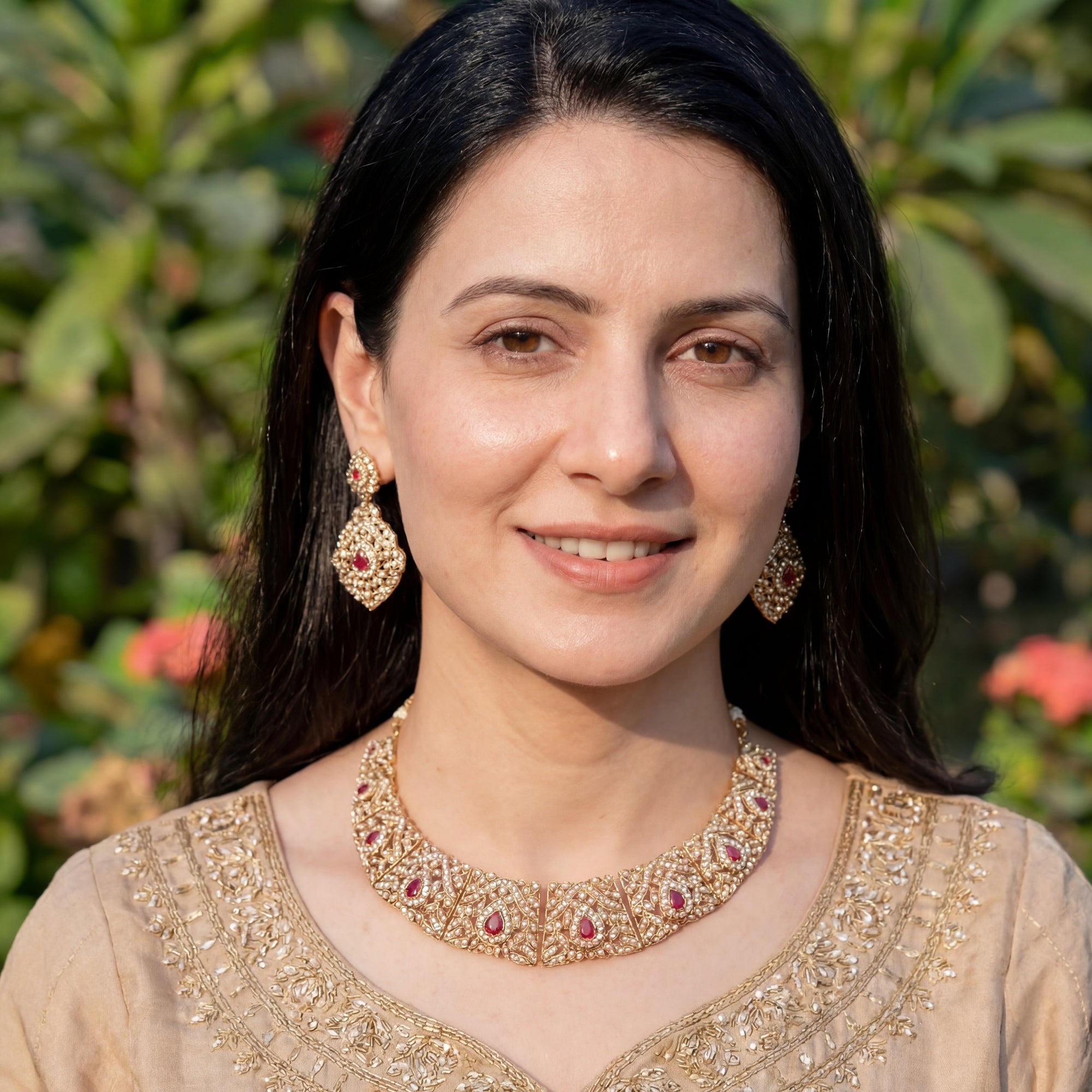 బంగారు పూతతో కూడిన నెక్లెస్ సెట్ | చేతితో తయారు చేసిన జడౌ జ్యువెలరీ NS 129