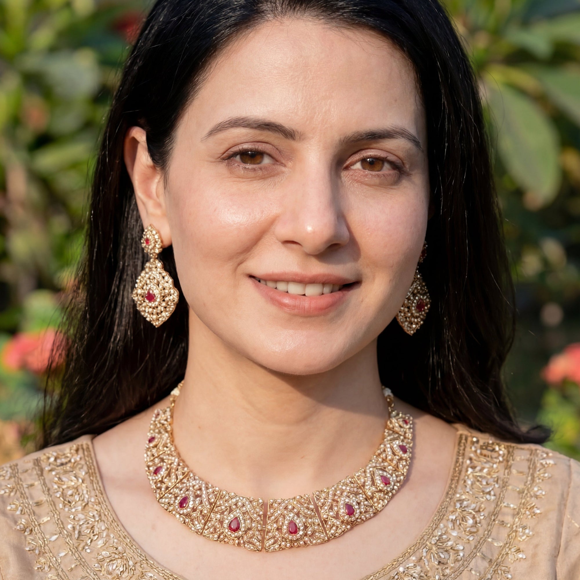 బంగారు పూతతో కూడిన నెక్లెస్ సెట్ | చేతితో తయారు చేసిన జడౌ జ్యువెలరీ NS 129