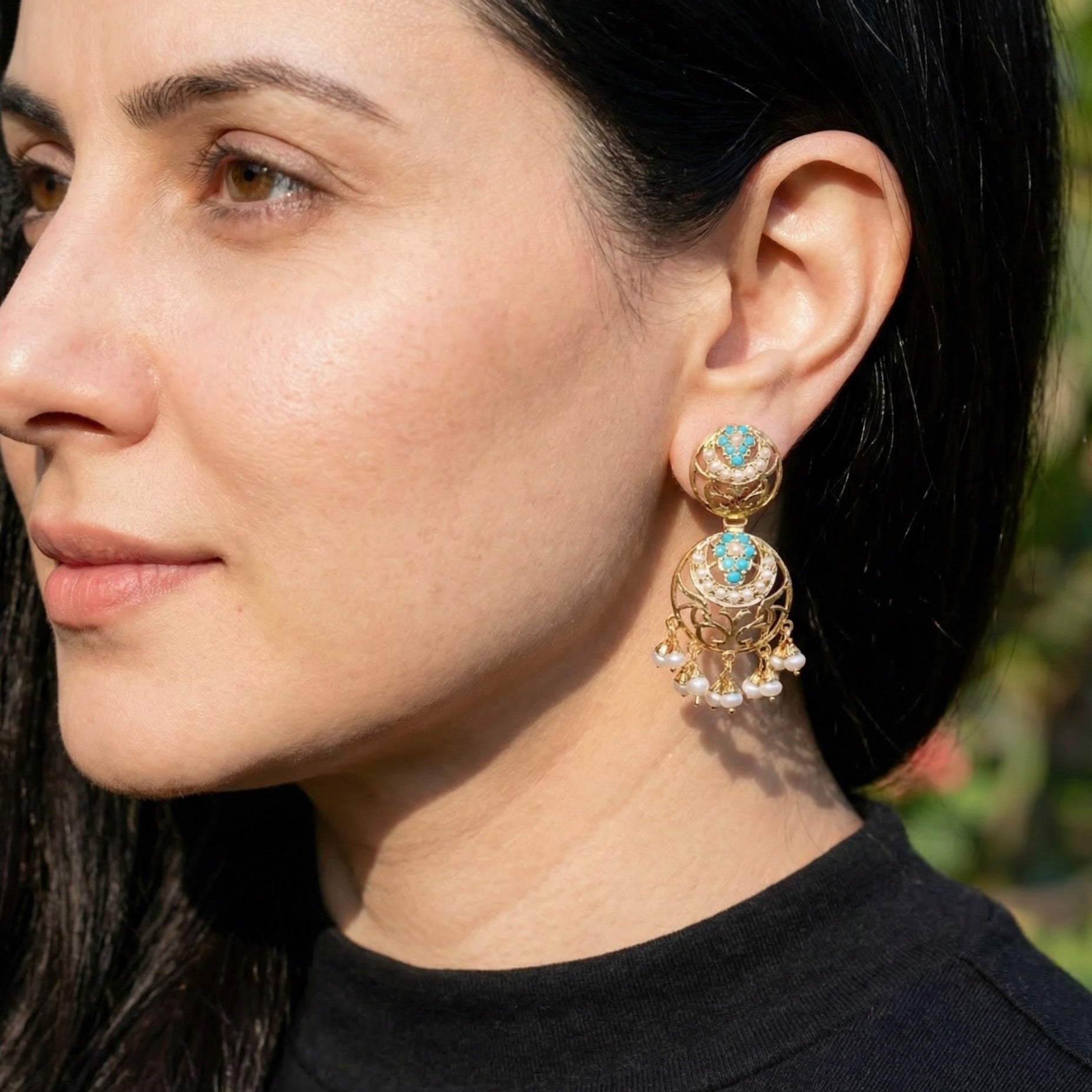 Small Turquoise Pearl Earrings for Girls | Gold Plated on Silver ER 586