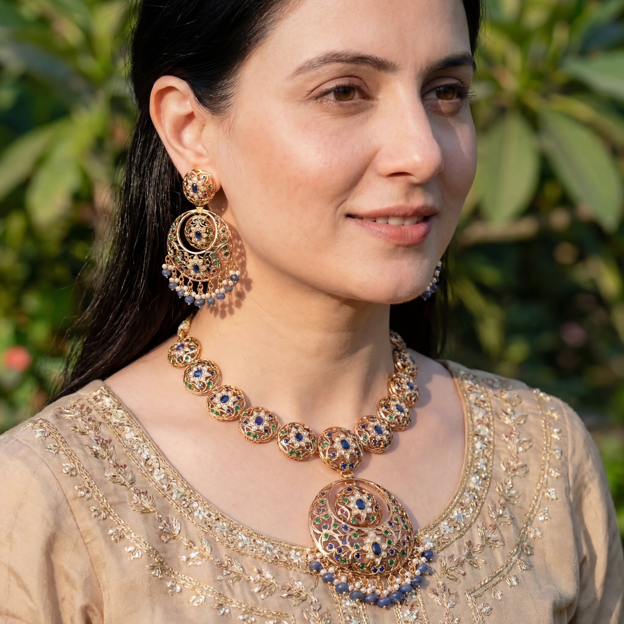 Antique Style Necklace Set | Gold Plated on Silver | Unique Color Combination NS 394