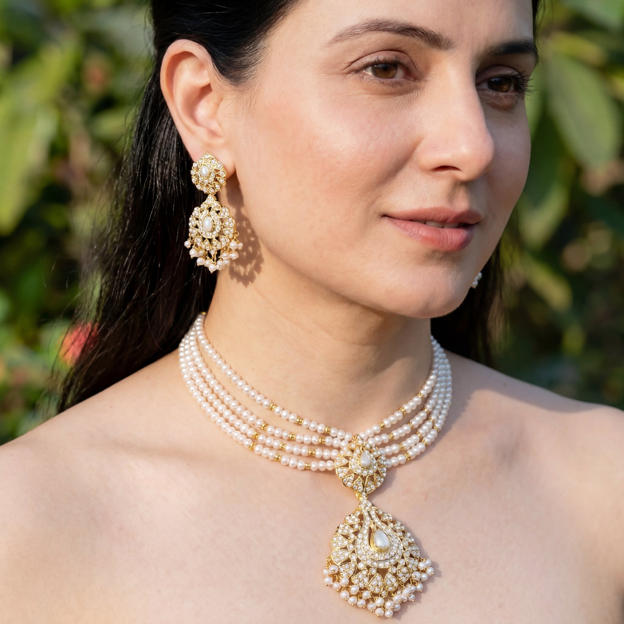 असली मोती का हार सेट | 925 चांदी पर सोना चढ़ाया हुआ NS 056