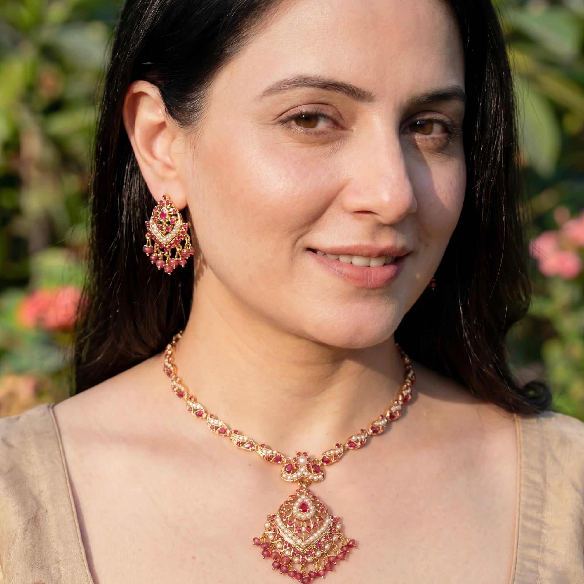 Ruby Necklace Set | Gold Plated Jadau Jewelry | 925 Sterling Silver NS 193