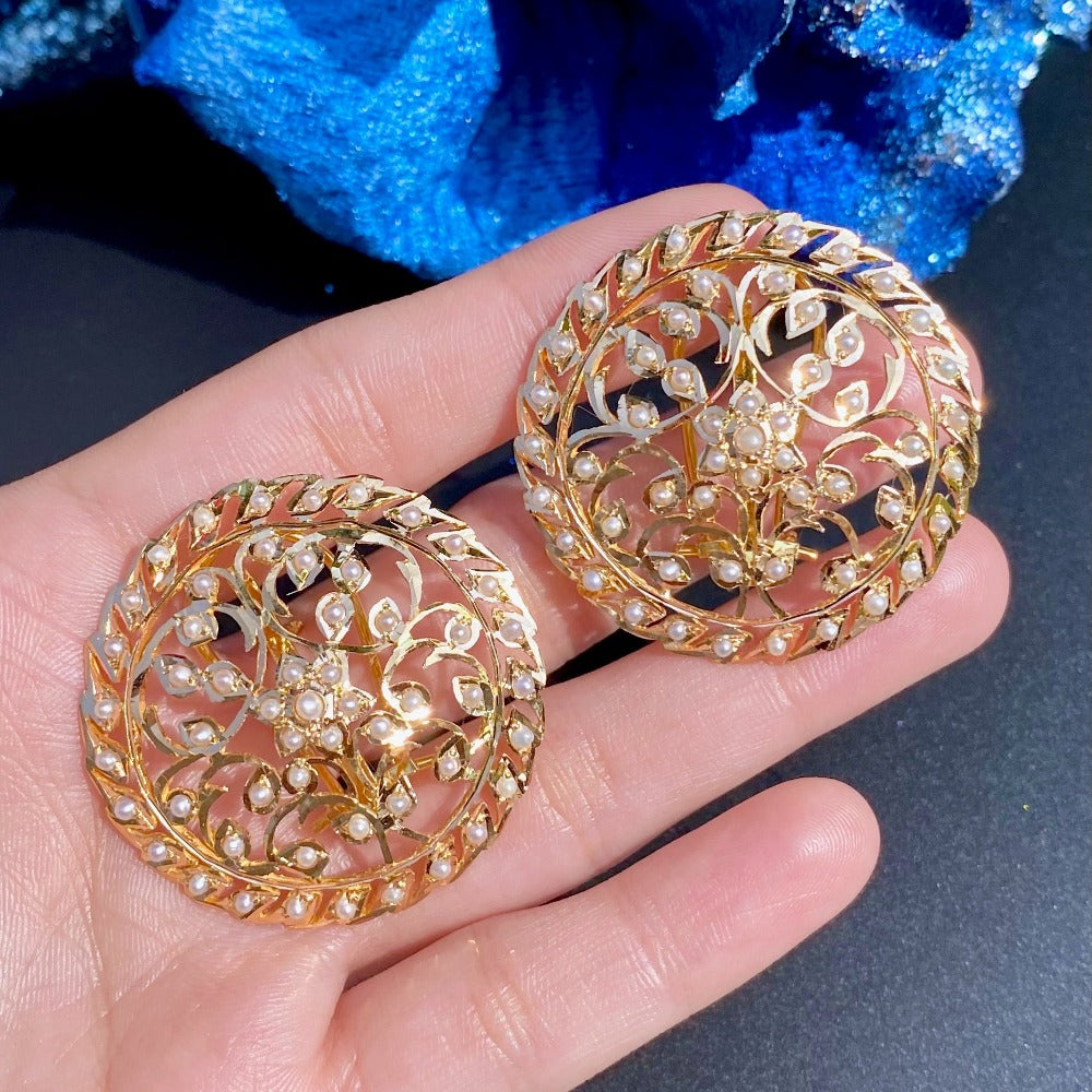 Statement Pasha Earrings 22k Gold Round Bengali Studs for Women