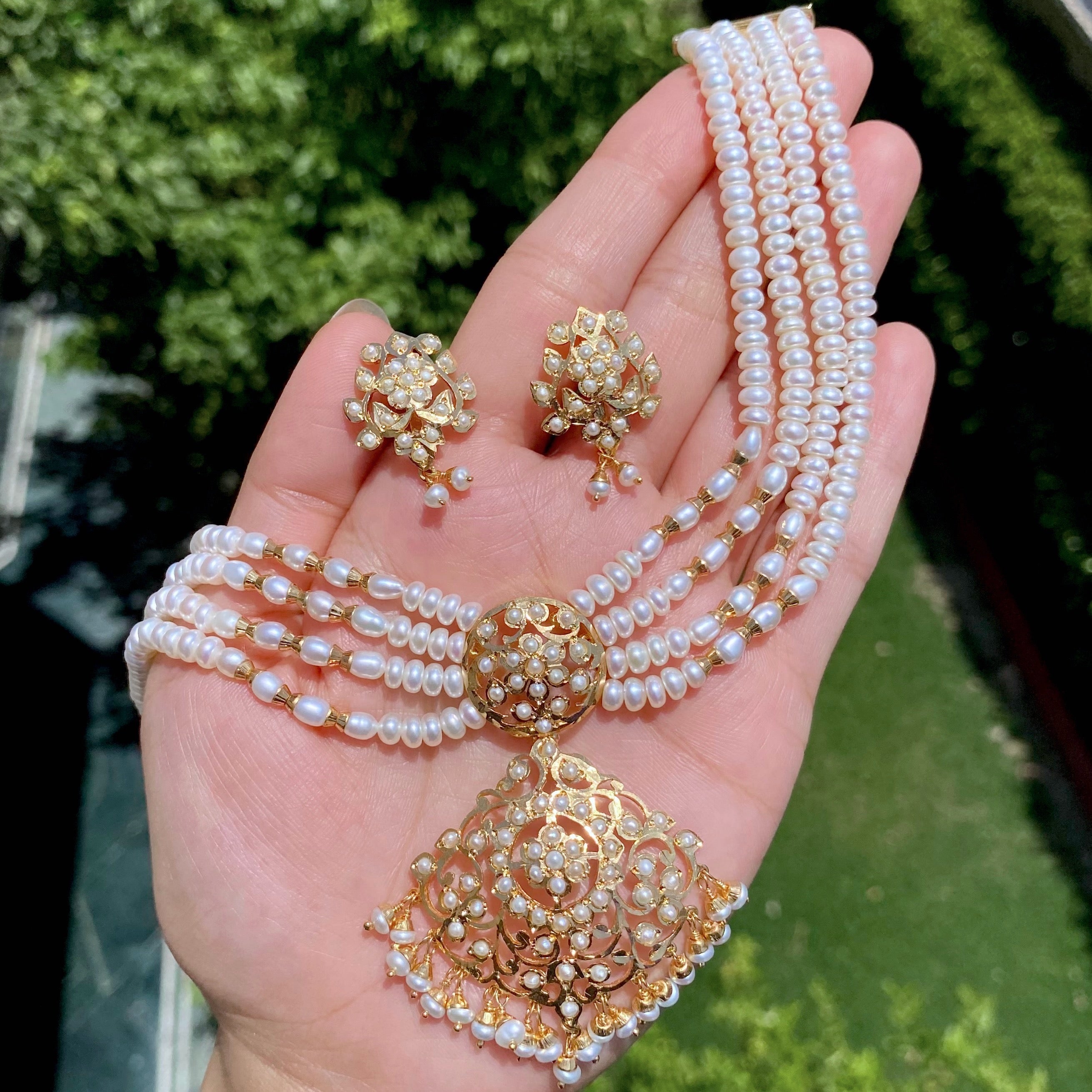 Simple Jadau Choker Set | Gold Plated on Silver | Freshwater Pearls NS 392