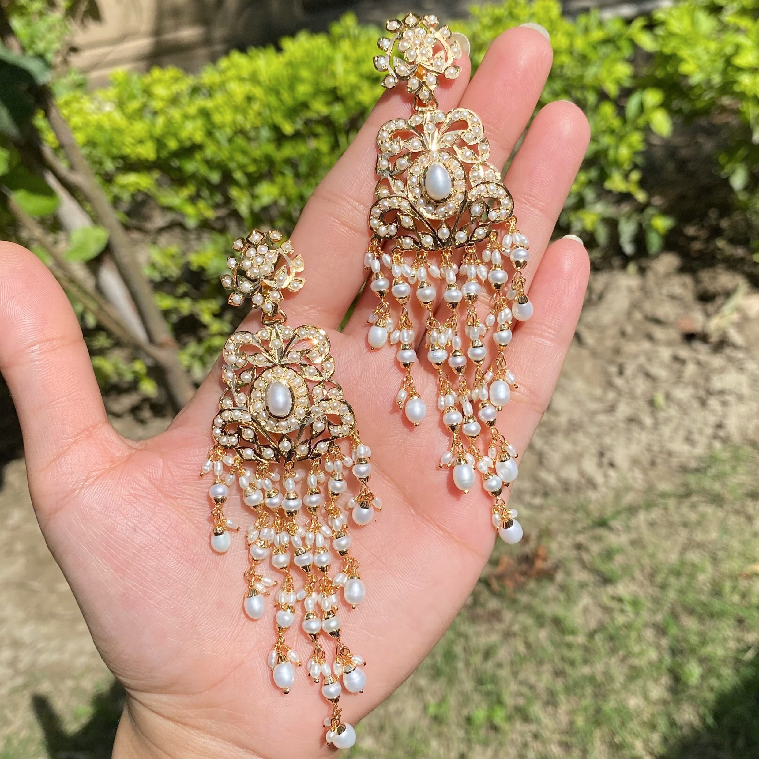 long real pearl danglers