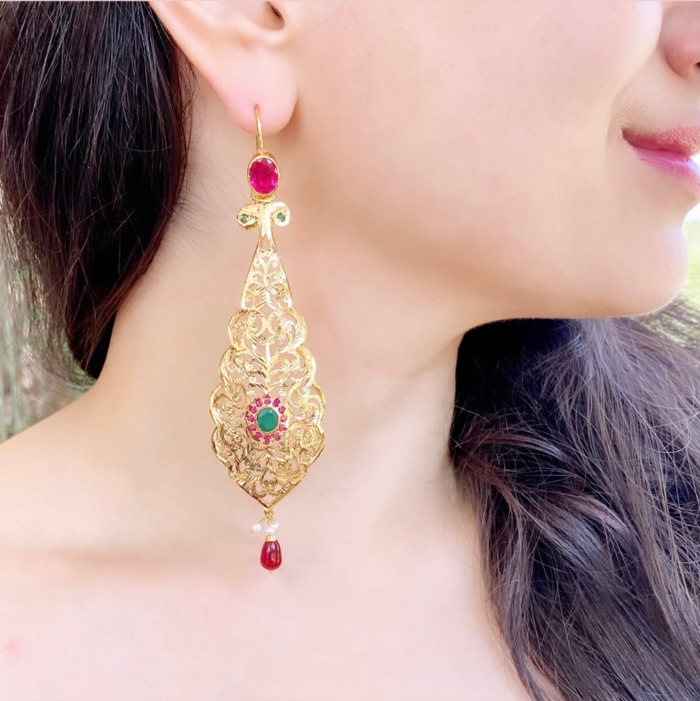 long gold plated silver earring