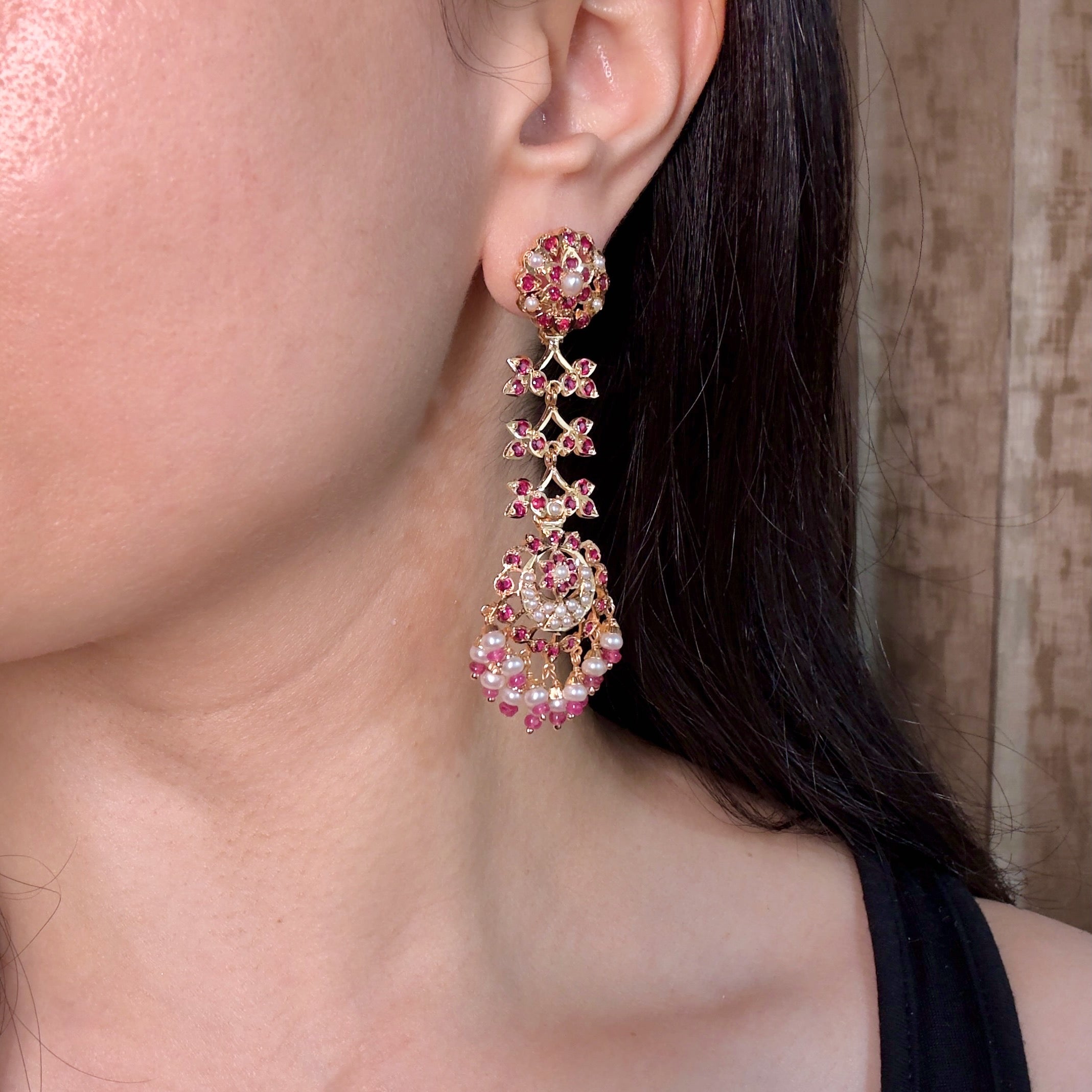 Party Wear Long Danglers | Gold Plated Silver | Ethnic Jadau Jewelry For Women