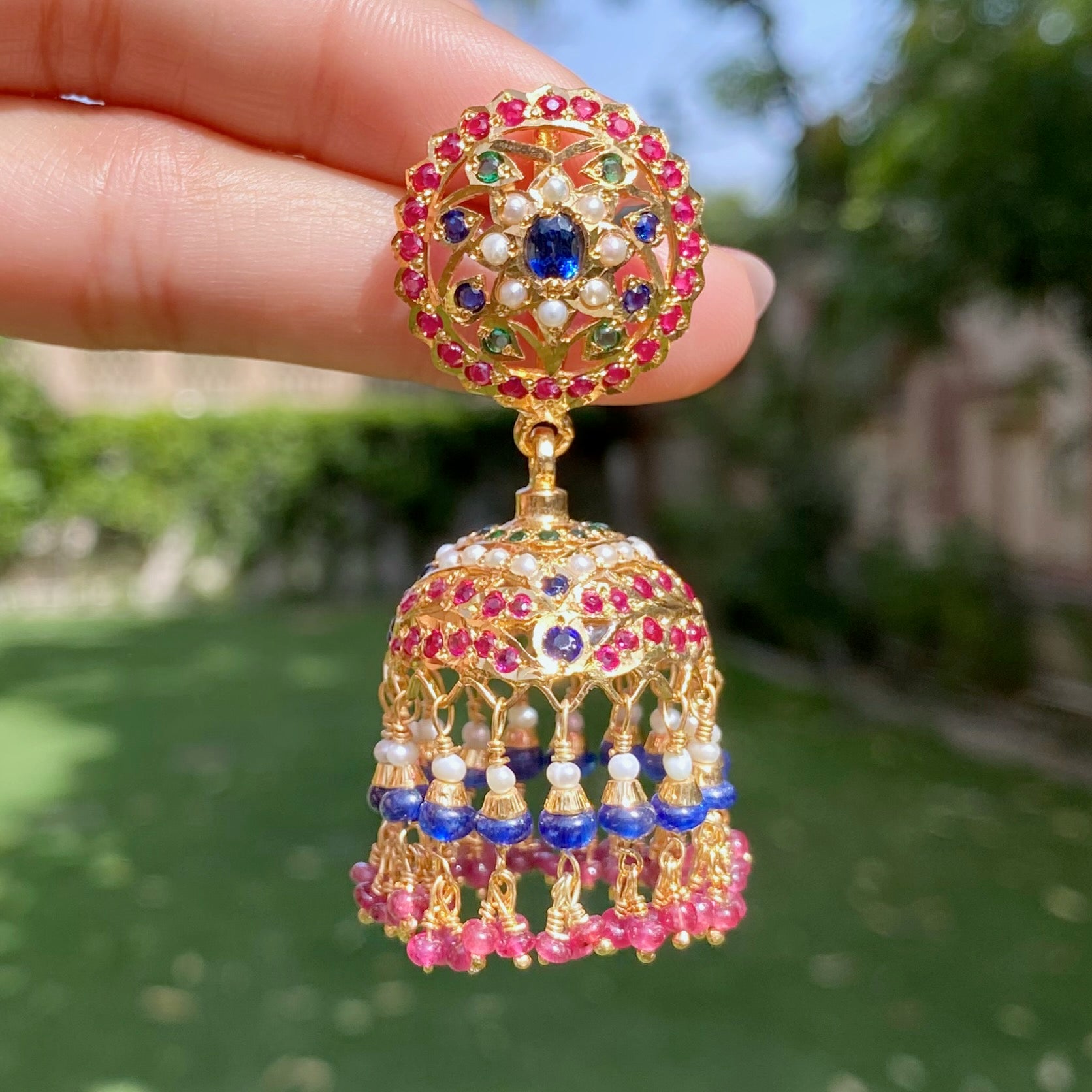Premium Multicoloured Punjabi Jhumka Earrings | Gold Plated on Silver ER 579